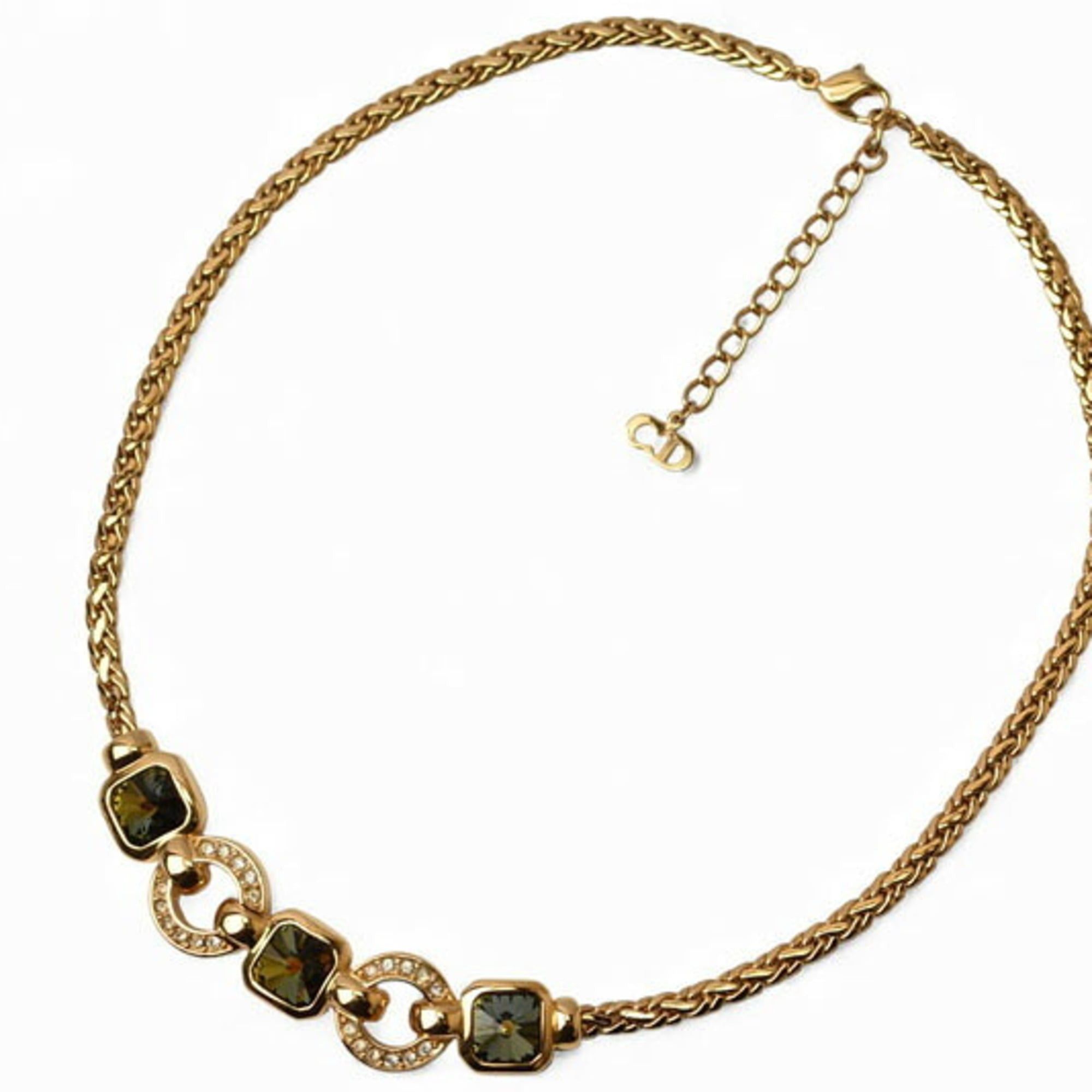Dior Christian Dior necklace with rhinestones in green and gold Size ONE SIZE - 3 Thumbnail