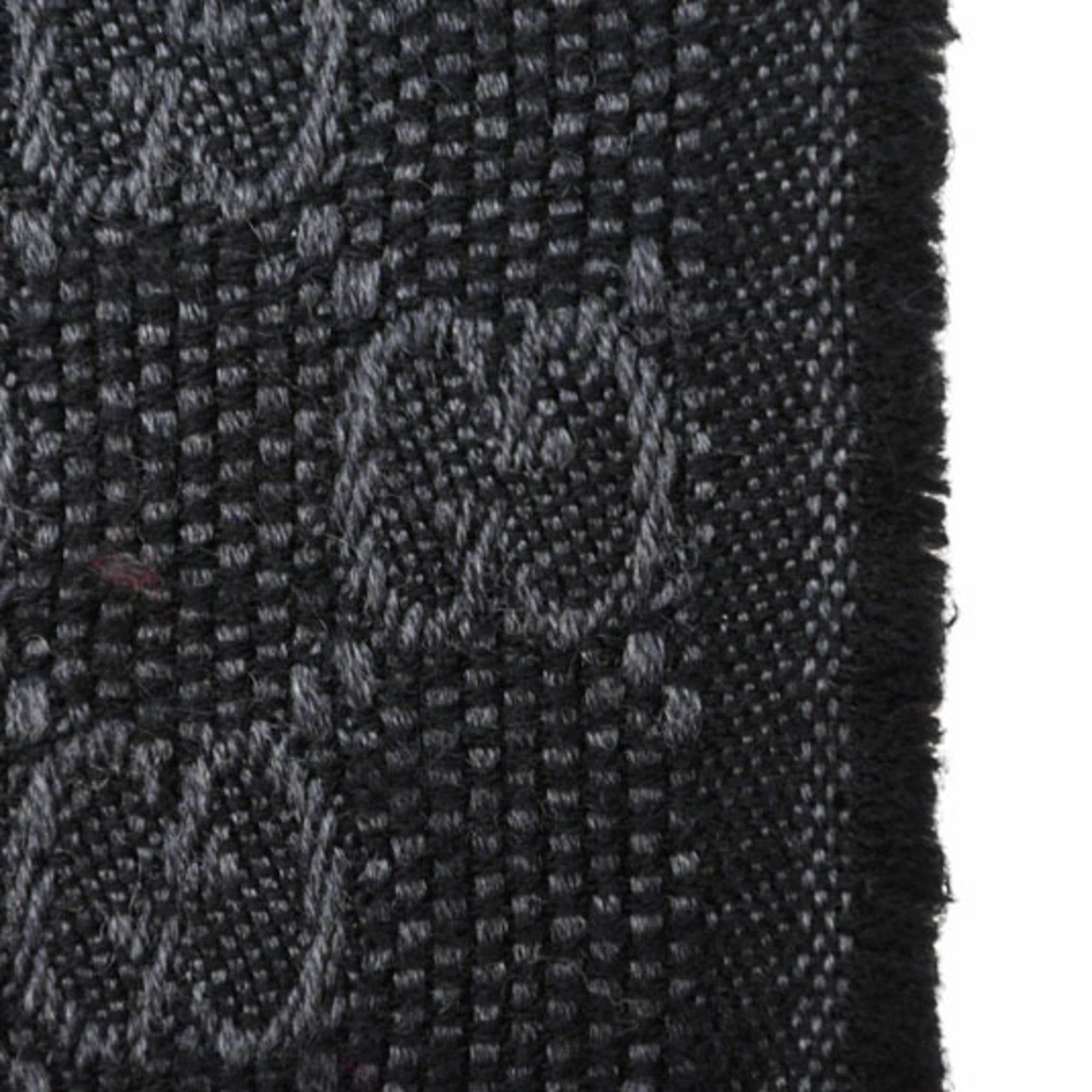 Gucci Gucci Winter Scarf, Wool and Silk with GG Pattern Webbing Lines, 147351, Gray Black Size ONE SIZE - 7 Thumbnail