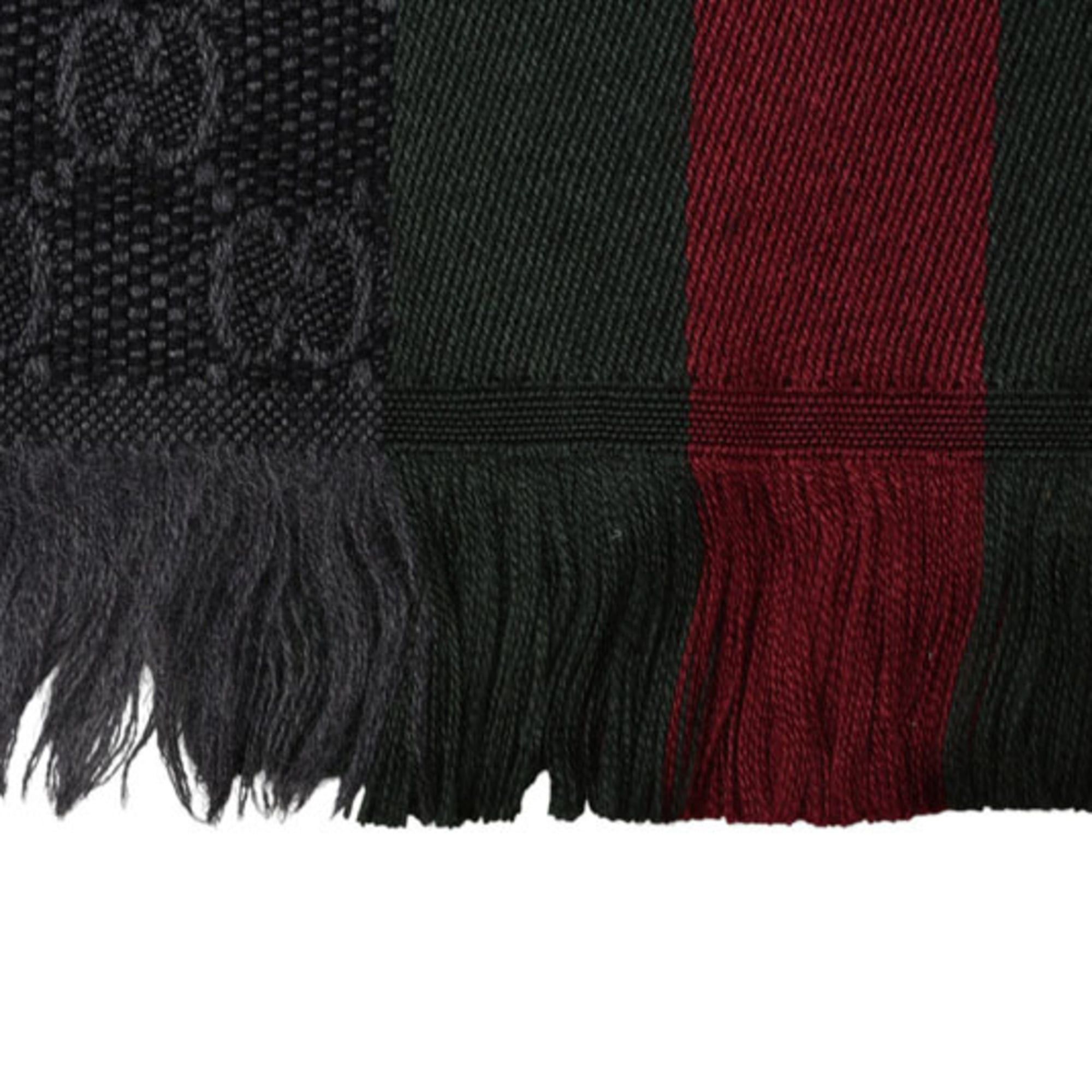 Gucci Gucci Winter Scarf, Wool and Silk with GG Pattern Webbing Lines, 147351, Gray Black Size ONE SIZE - 8 Thumbnail