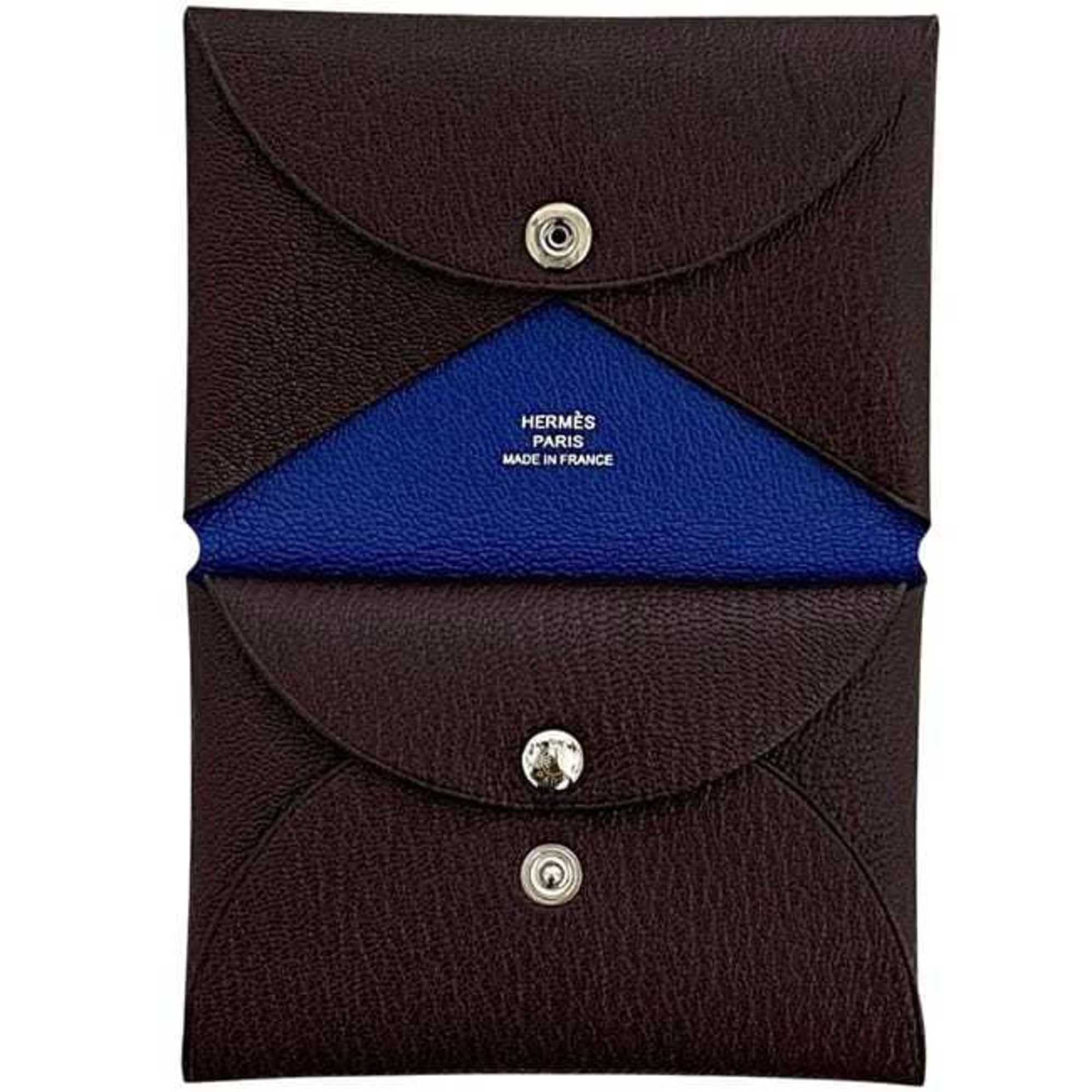 Hermes Hermes Hermès Calvi Duo bifold wallet (f-24736) in brown and blue with a leather coin purse Epson Z-stamped closure. This brown, genuine is perfect for men women. Size ONE SIZE - 5 Thumbnail