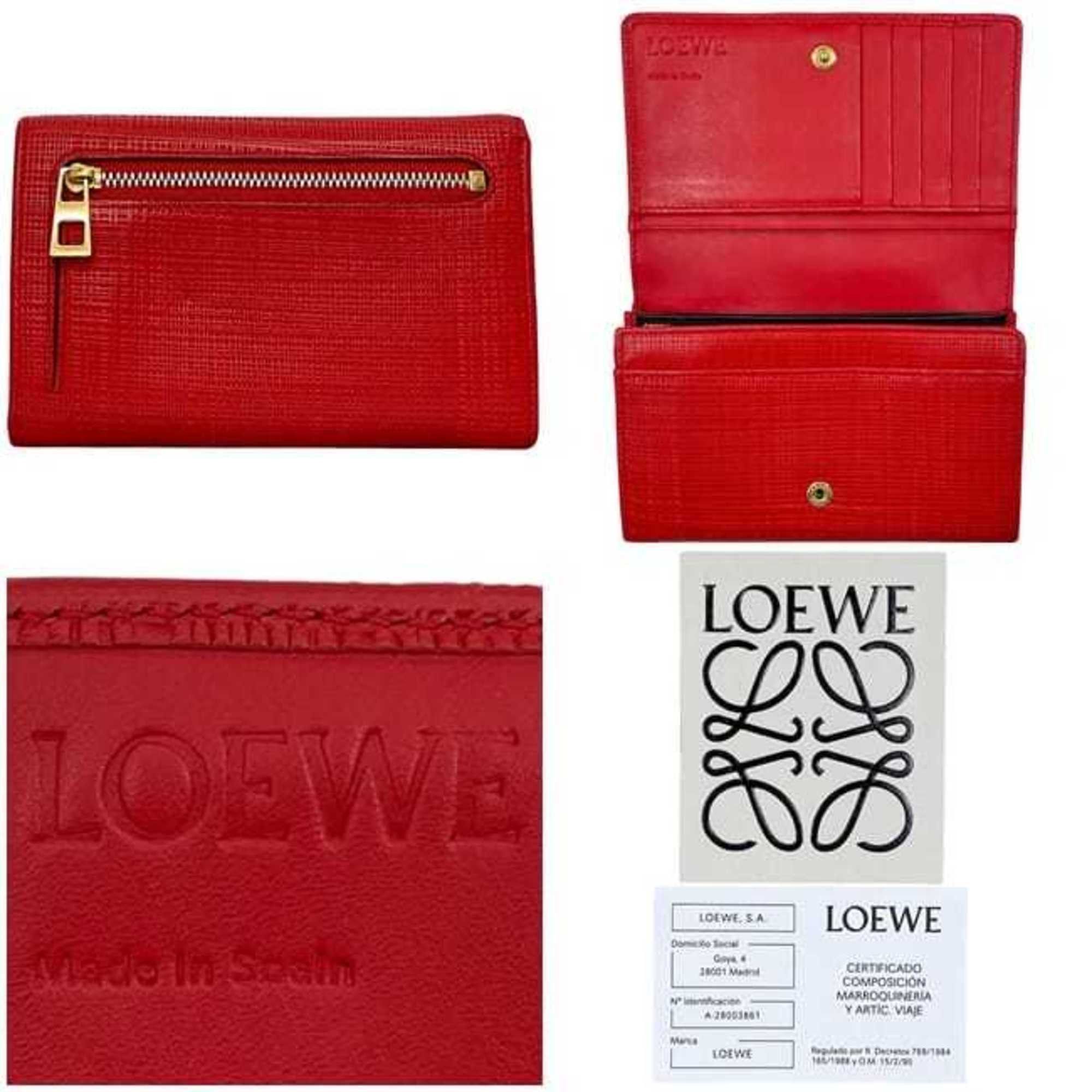 Loewe Loewe Bifold Wallet ec-24622 Red Linen Anagram 101.88.K98 Leather 101505 LOEWE L-Shaped Flap for Men and Women Size ONE SIZE - 3 Thumbnail