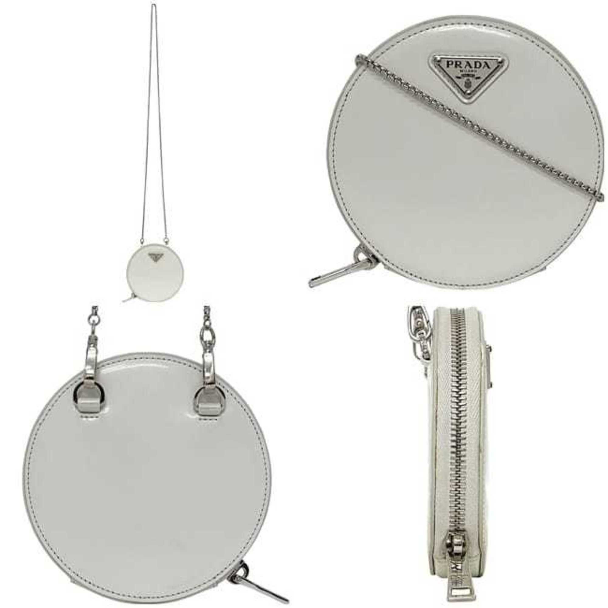 Prada Prada Shoulder Bag f-24679 White 1NA003 Round Chain Leather 85 PRADA Mini Pochette Triangle Plate Women's Size ONE SIZE - 3 Thumbnail