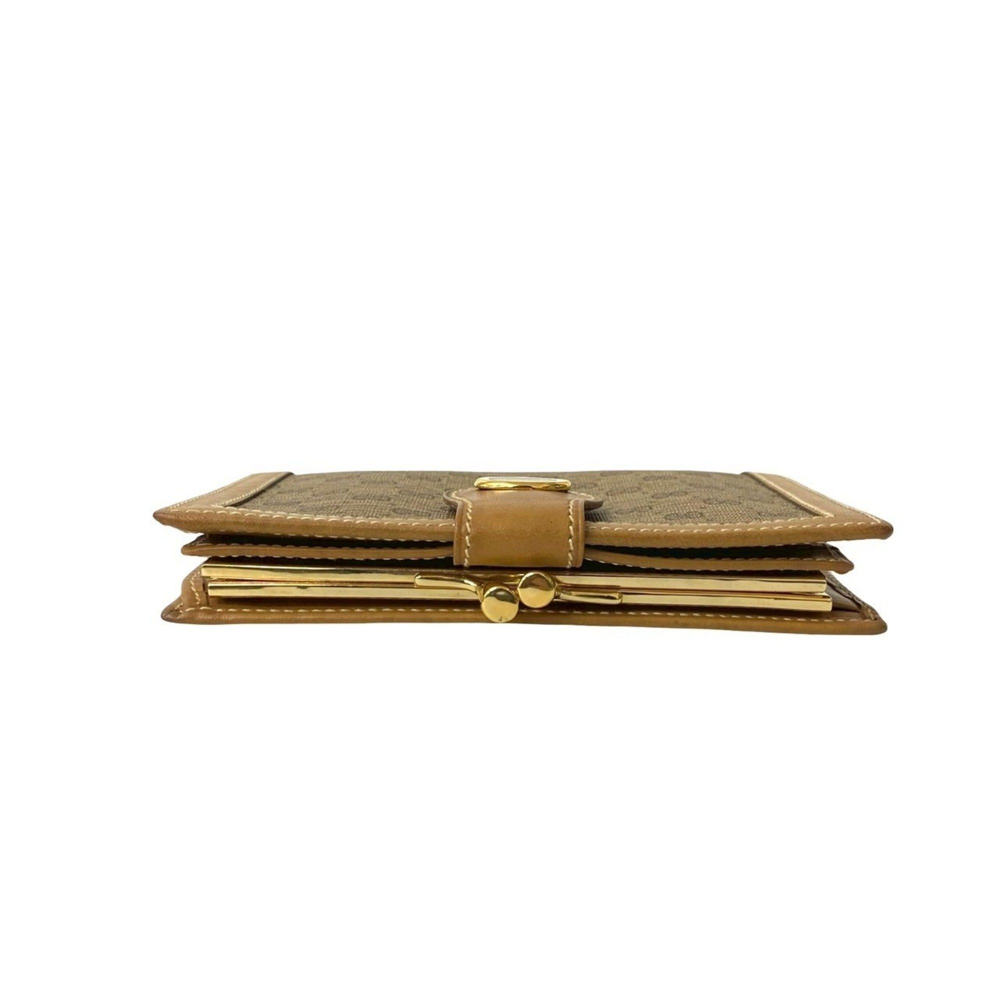 Gucci GUCCI Old Gucci Micro GG Logo Leather Clasp Bifold Wallet Mini Brown 161-7 Size ONE SIZE - 3 Thumbnail