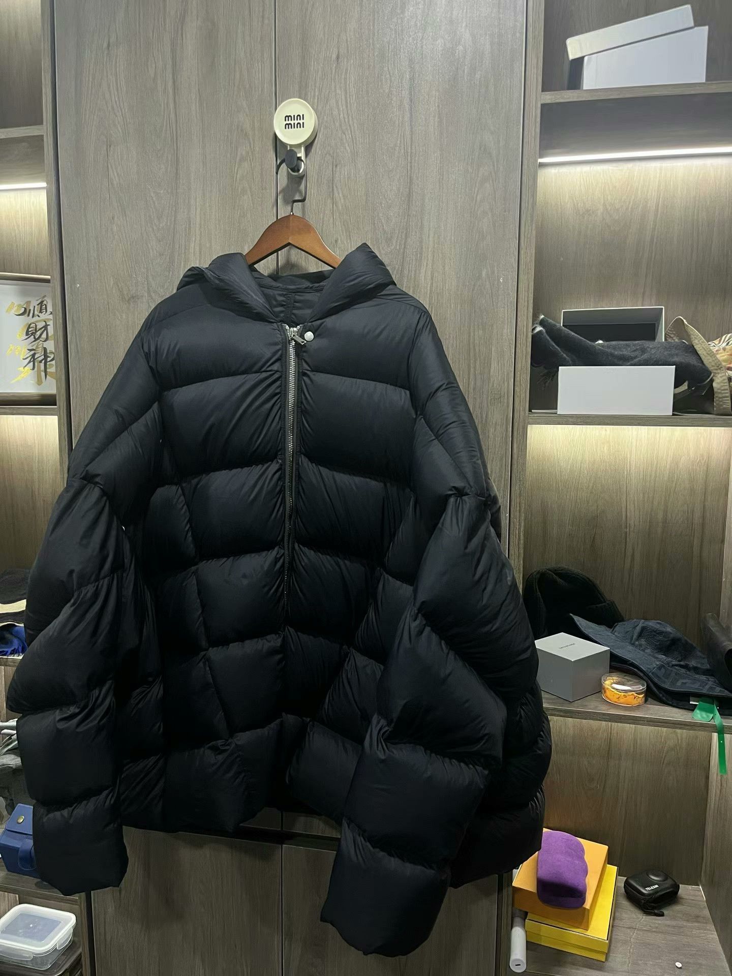 rick owens black down jacket size 48