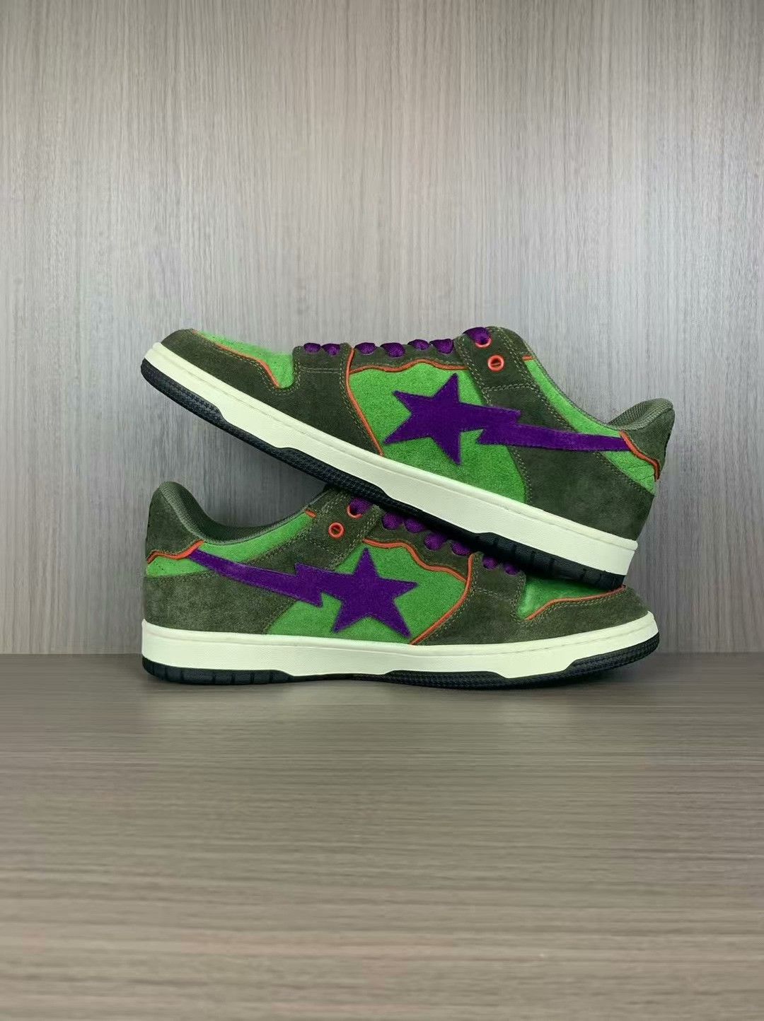 bape sk8 green purple sneakers with original box