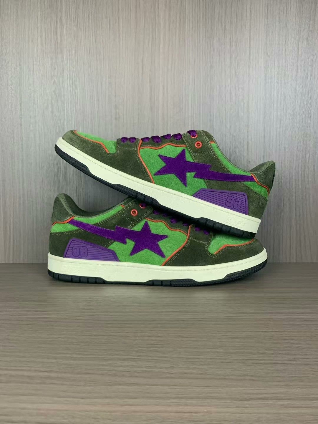 bape sk8 green purple sneakers with original box