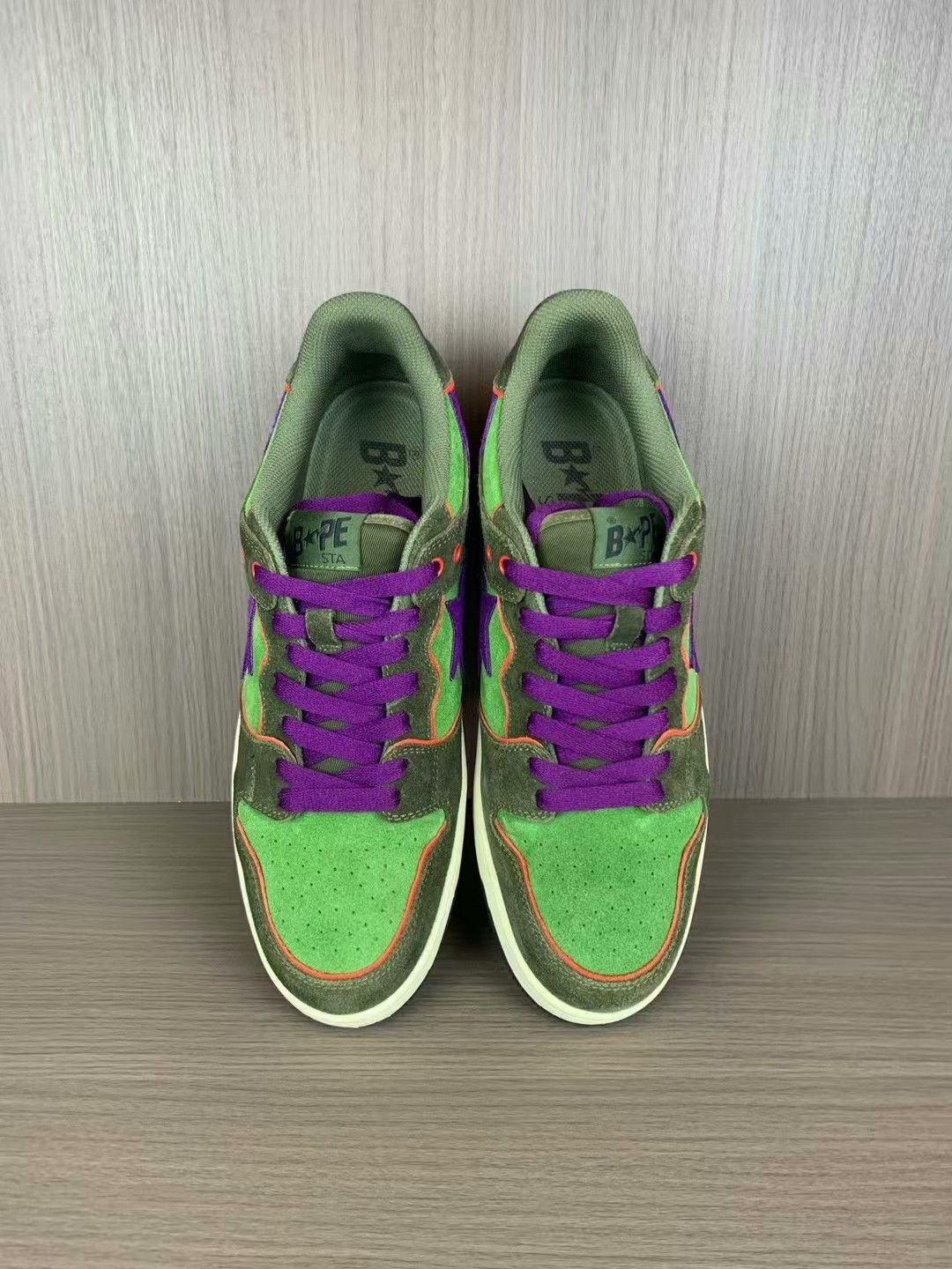 bape sk8 green purple sneakers with original box