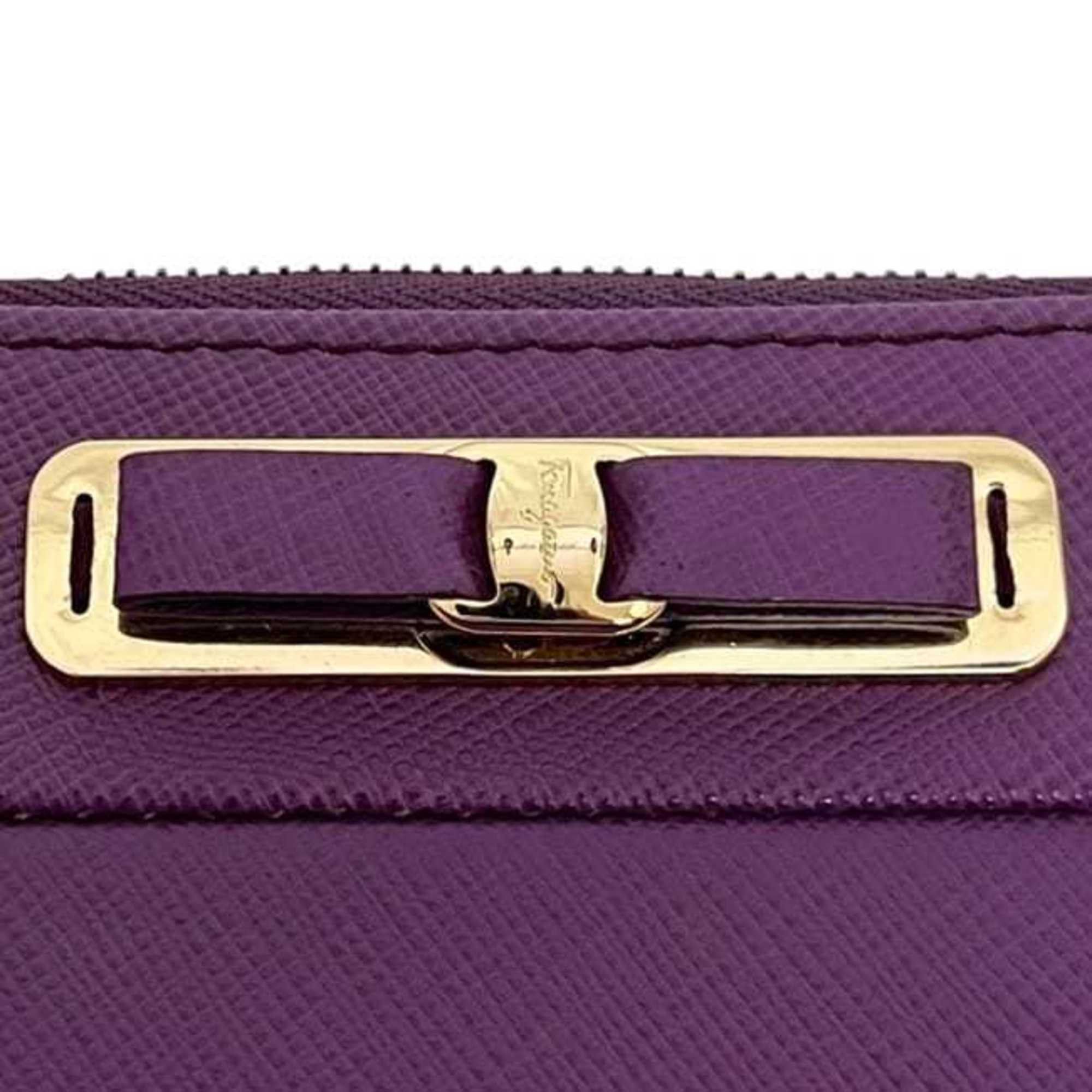 Salvatore Ferragamo Salvatore Ferragamo coin case ec-24697 purple Vara leather purse AK-22 C128 wallet ribbon mini compact round men's women's Size ONE SIZE - 8 Thumbnail