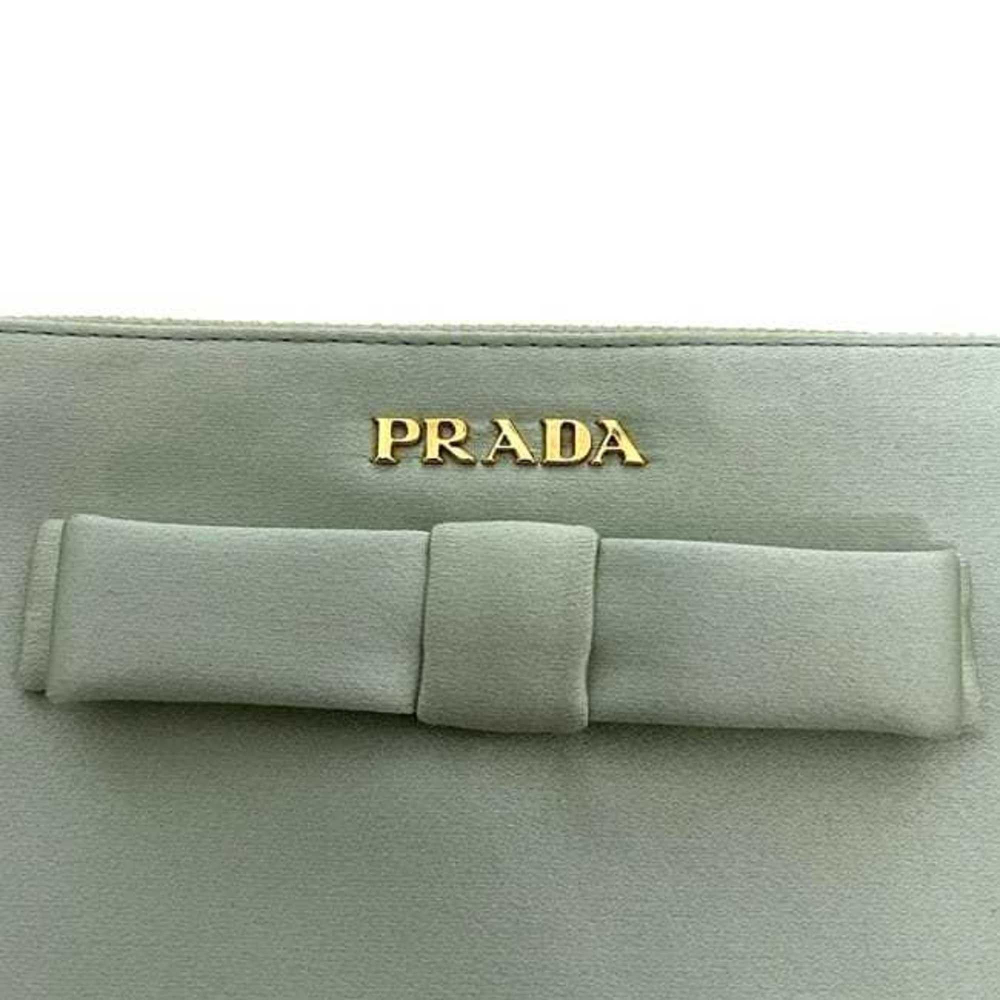 Prada Prada pouch ec-24593 light green satin 210 PRADA ribbon yellow-green women's mini with motif Size ONE SIZE - 6 Thumbnail
