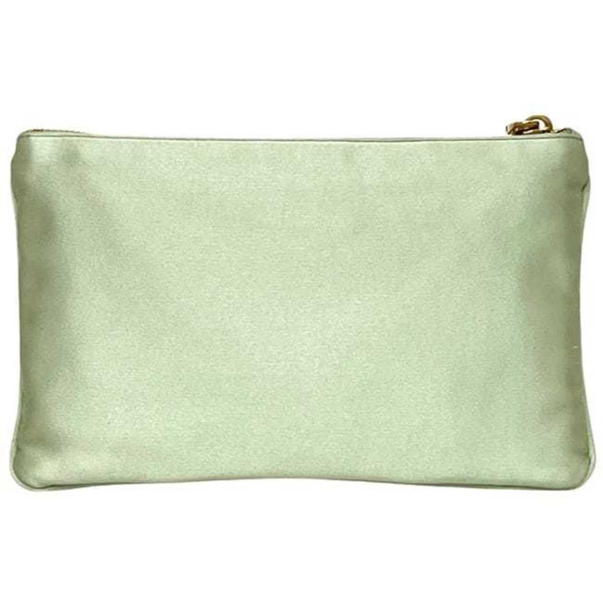 Prada Prada pouch ec-24593 light green satin 210 PRADA ribbon yellow-green women's mini with motif Size ONE SIZE - 4 Thumbnail