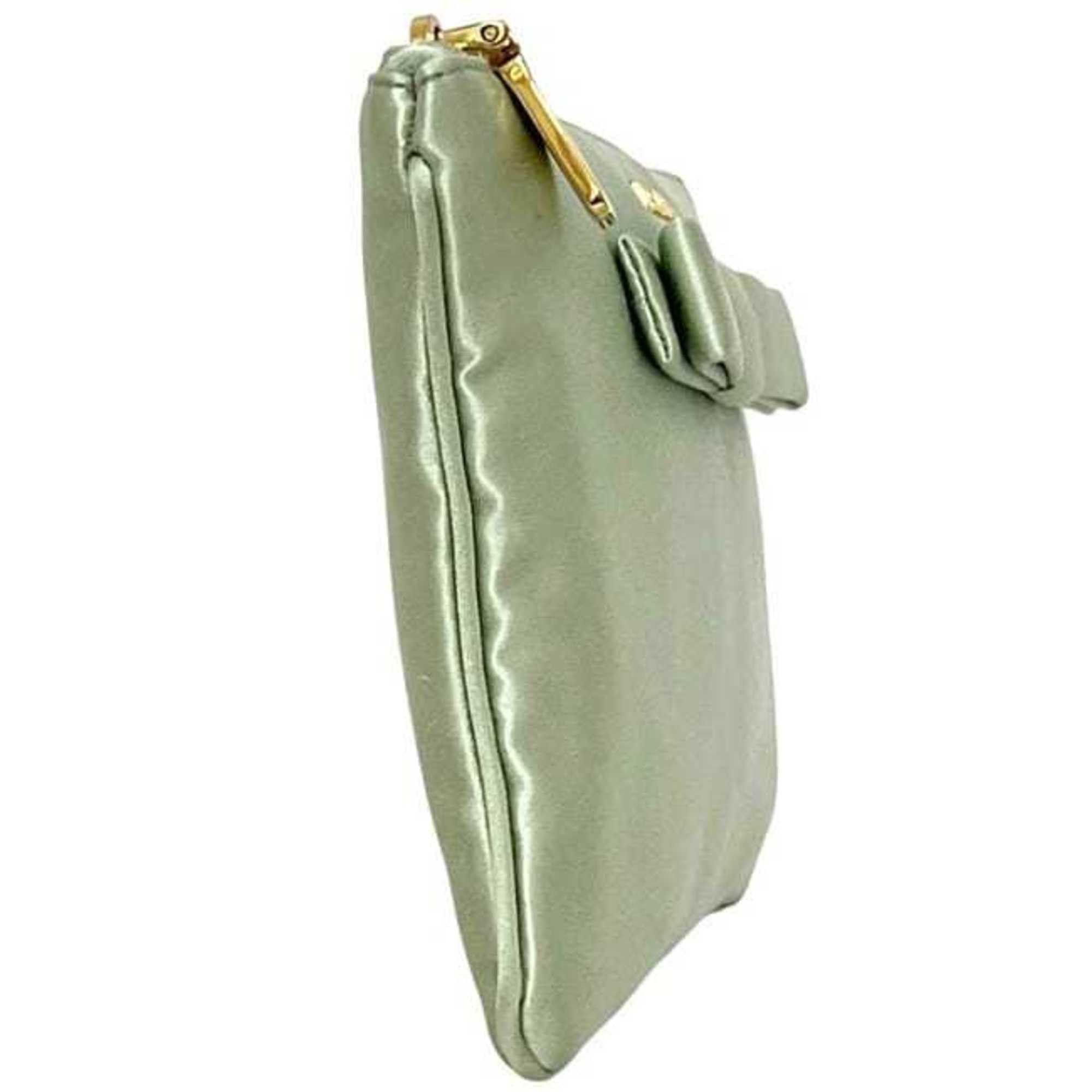 Prada Prada pouch ec-24593 light green satin 210 PRADA ribbon yellow-green women's mini with motif Size ONE SIZE - 3 Thumbnail