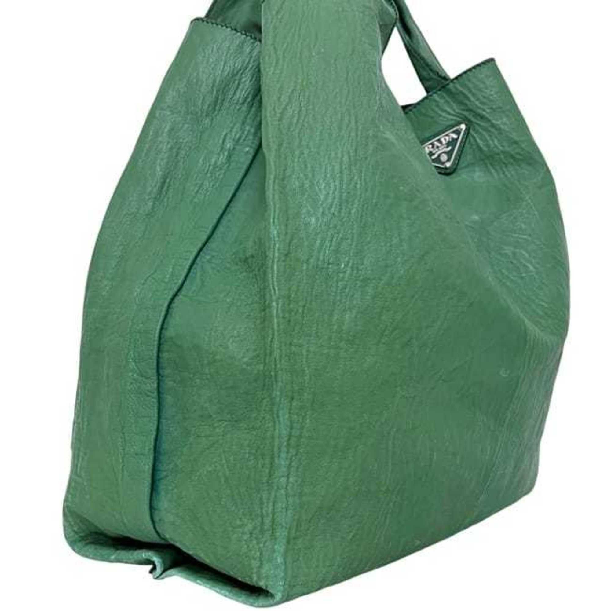 Prada Prada Tote Bag with Initial Patch, ec-24663, Green Leather, Nappa Sizes 35-31, PRADA CM, Triangular Plate, Eco Bag, Men's/Women's Size ONE SIZE - 8 Thumbnail