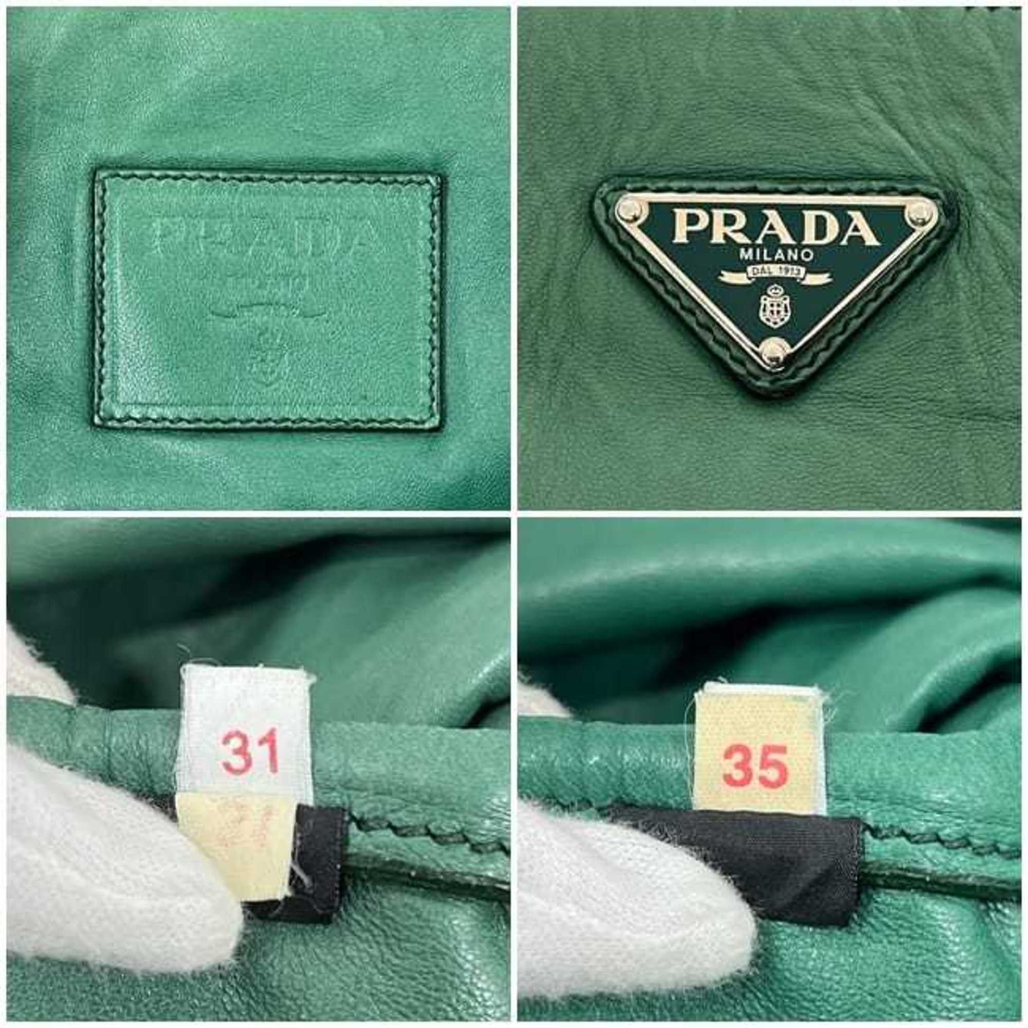 Prada Prada Tote Bag with Initial Patch, ec-24663, Green Leather, Nappa Sizes 35-31, PRADA CM, Triangular Plate, Eco Bag, Men's/Women's Size ONE SIZE - 6 Thumbnail