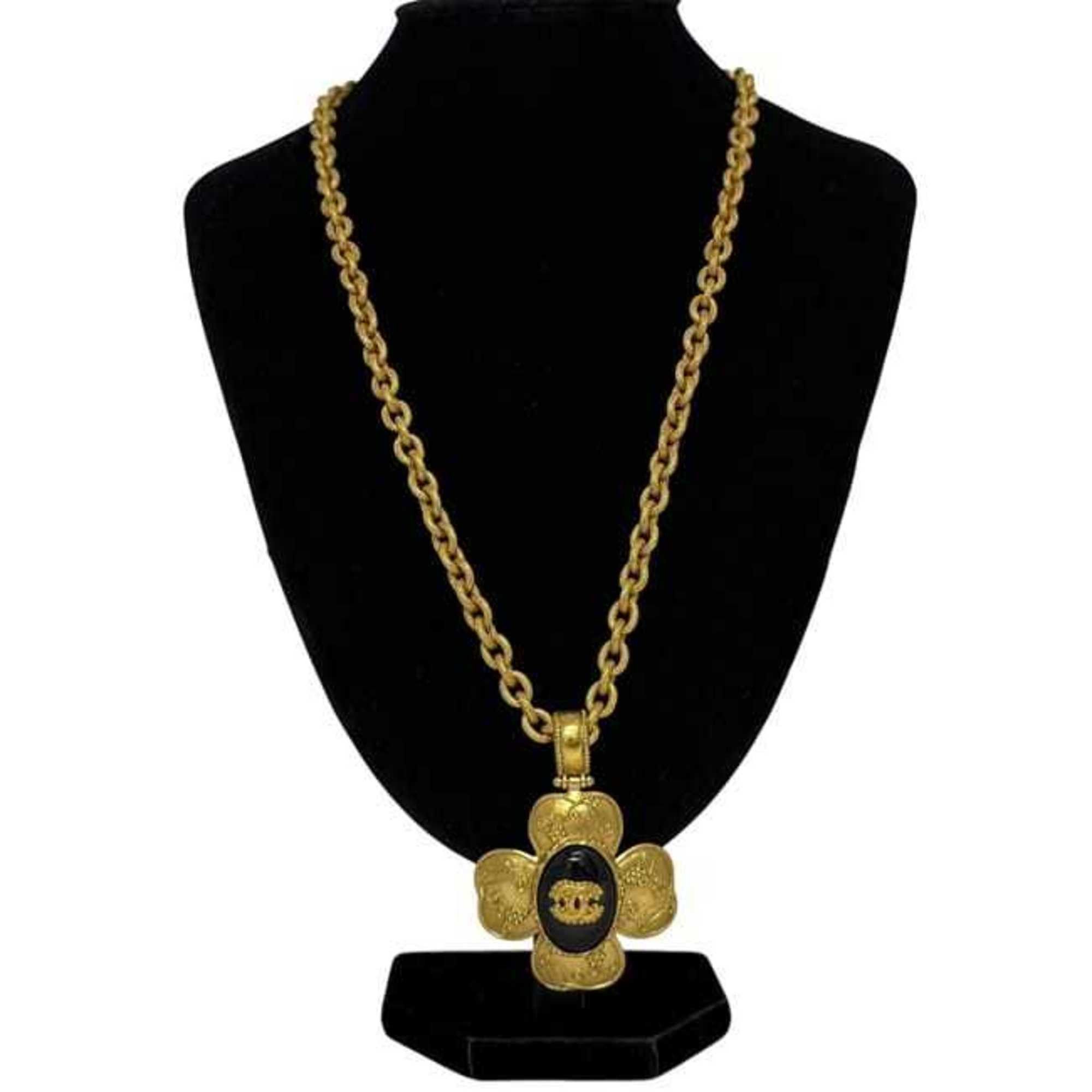 Chanel Chanel Necklace ec-24724 Gold Black Coco Mark GP 06 A CHANEL Clover Long with Stone Chain, Large, Women's, Size ONE SIZE - 4 Thumbnail
