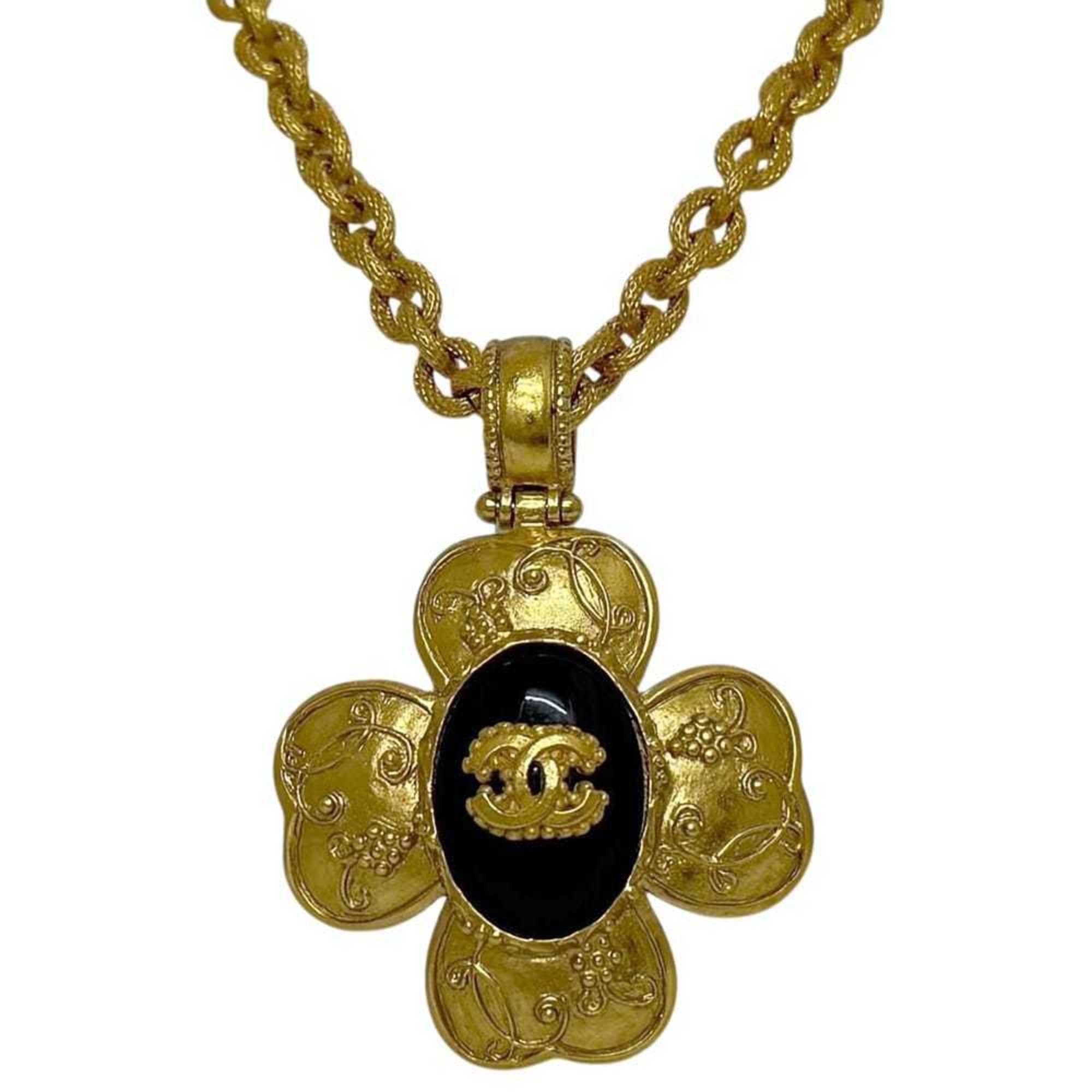 Chanel Chanel Necklace ec-24724 Gold Black Coco Mark GP 06 A CHANEL Clover Long with Stone Chain, Large, Women's, Size ONE SIZE - 2 Thumbnail