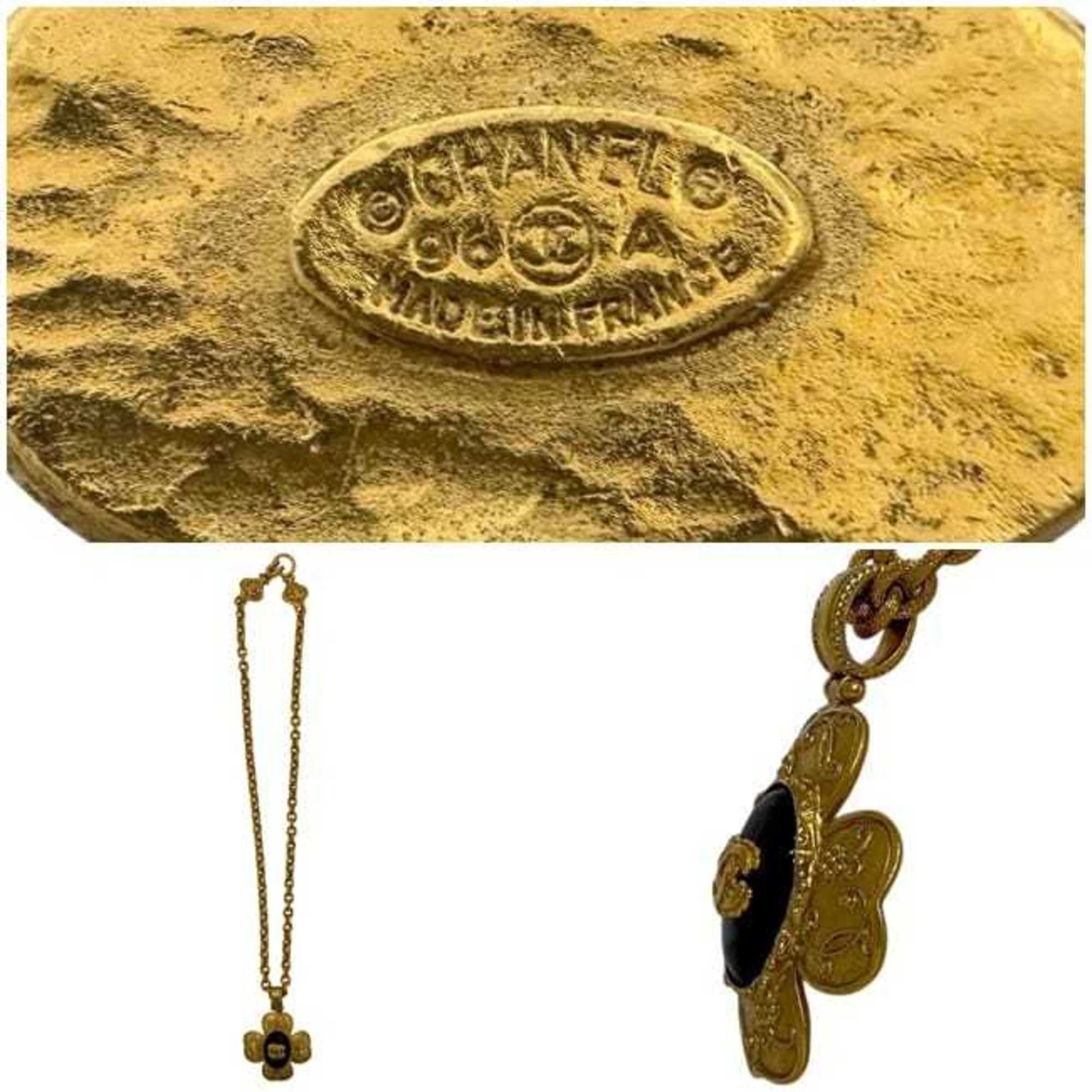 Chanel Chanel Necklace ec-24724 Gold Black Coco Mark GP 06 A CHANEL Clover Long with Stone Chain, Large, Women's, Size ONE SIZE - 5 Thumbnail
