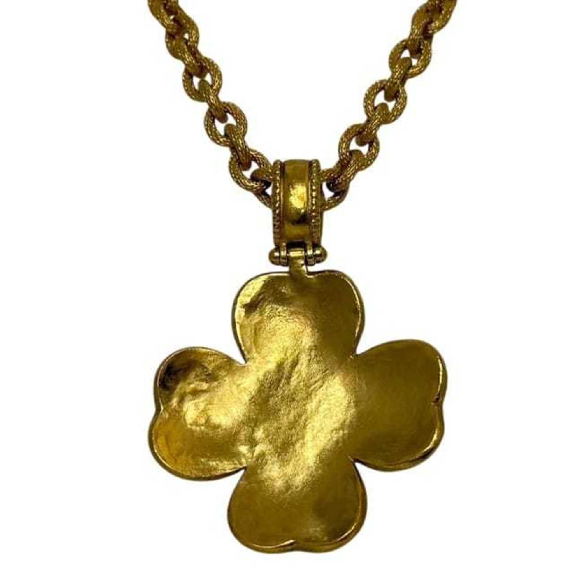 Chanel Chanel Necklace ec-24724 Gold Black Coco Mark GP 06 A CHANEL Clover Long with Stone Chain, Large, Women's, Size ONE SIZE - 3 Thumbnail