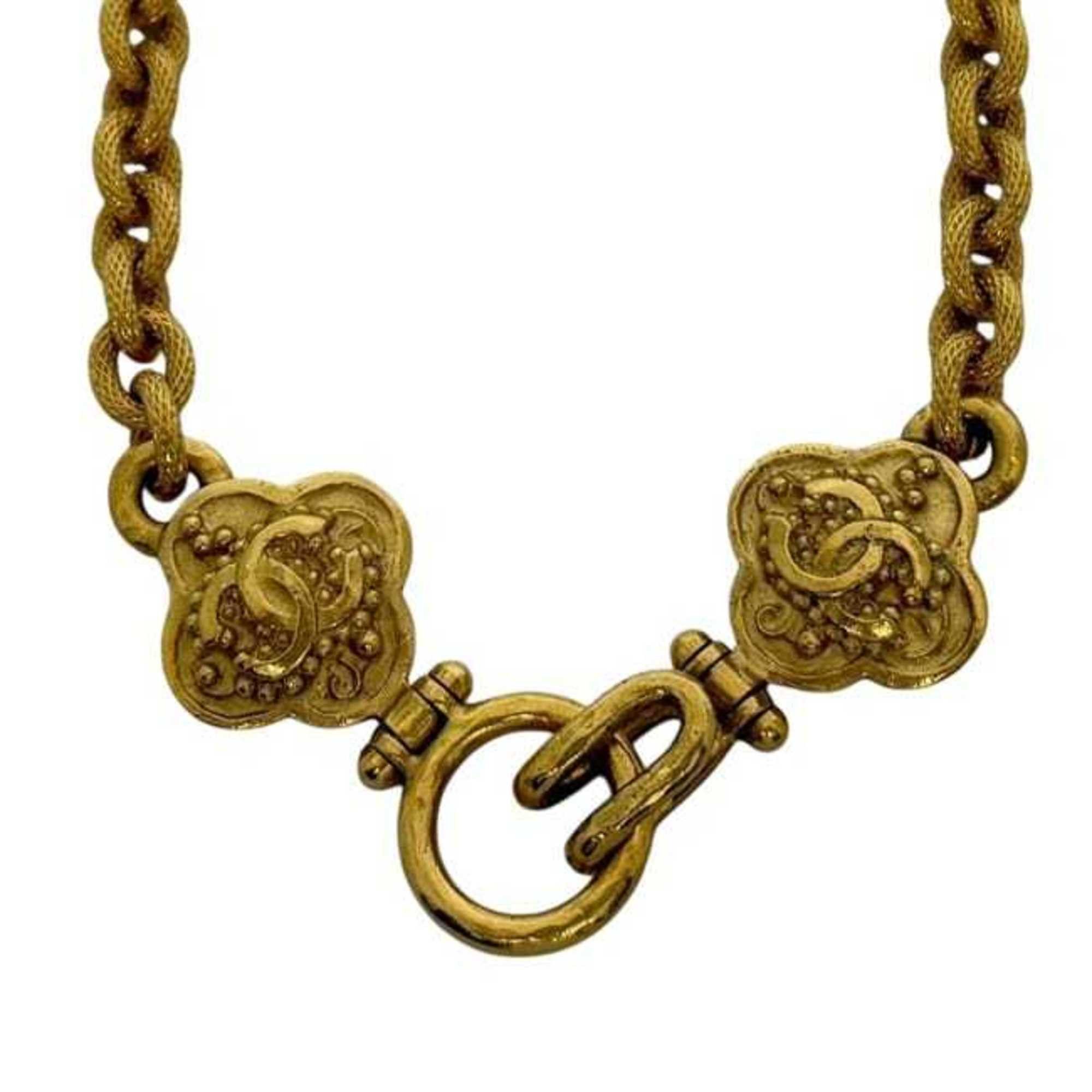 Chanel Chanel Necklace ec-24724 Gold Black Coco Mark GP 06 A CHANEL Clover Long with Stone Chain, Large, Women's, Size ONE SIZE - 6 Thumbnail
