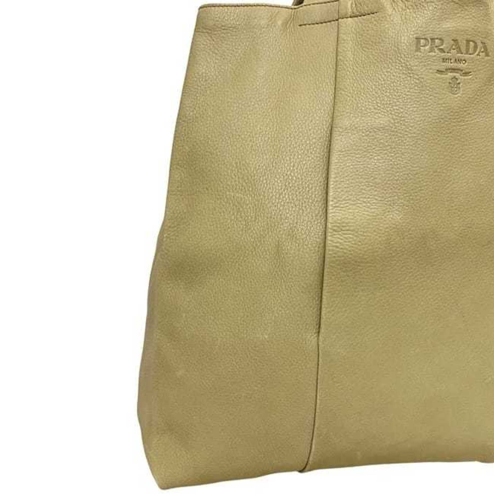 Prada Prada Tote Bag ec-24687 Beige Leather 146 PRADA Embossed Triangle Plate for Men and Women Size ONE SIZE - 10 Thumbnail