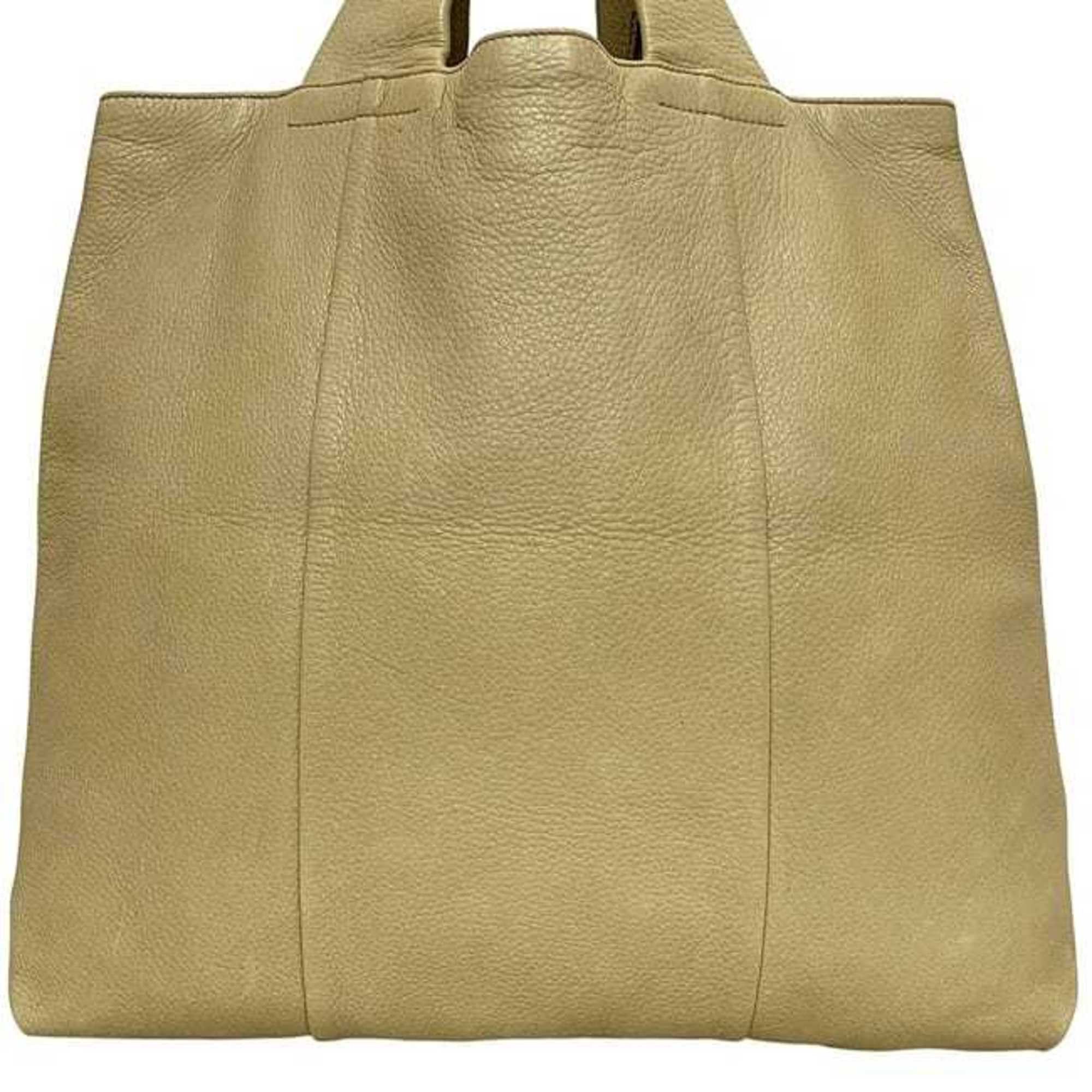 Prada Prada Tote Bag ec-24687 Beige Leather 146 PRADA Embossed Triangle Plate for Men and Women Size ONE SIZE - 9 Thumbnail
