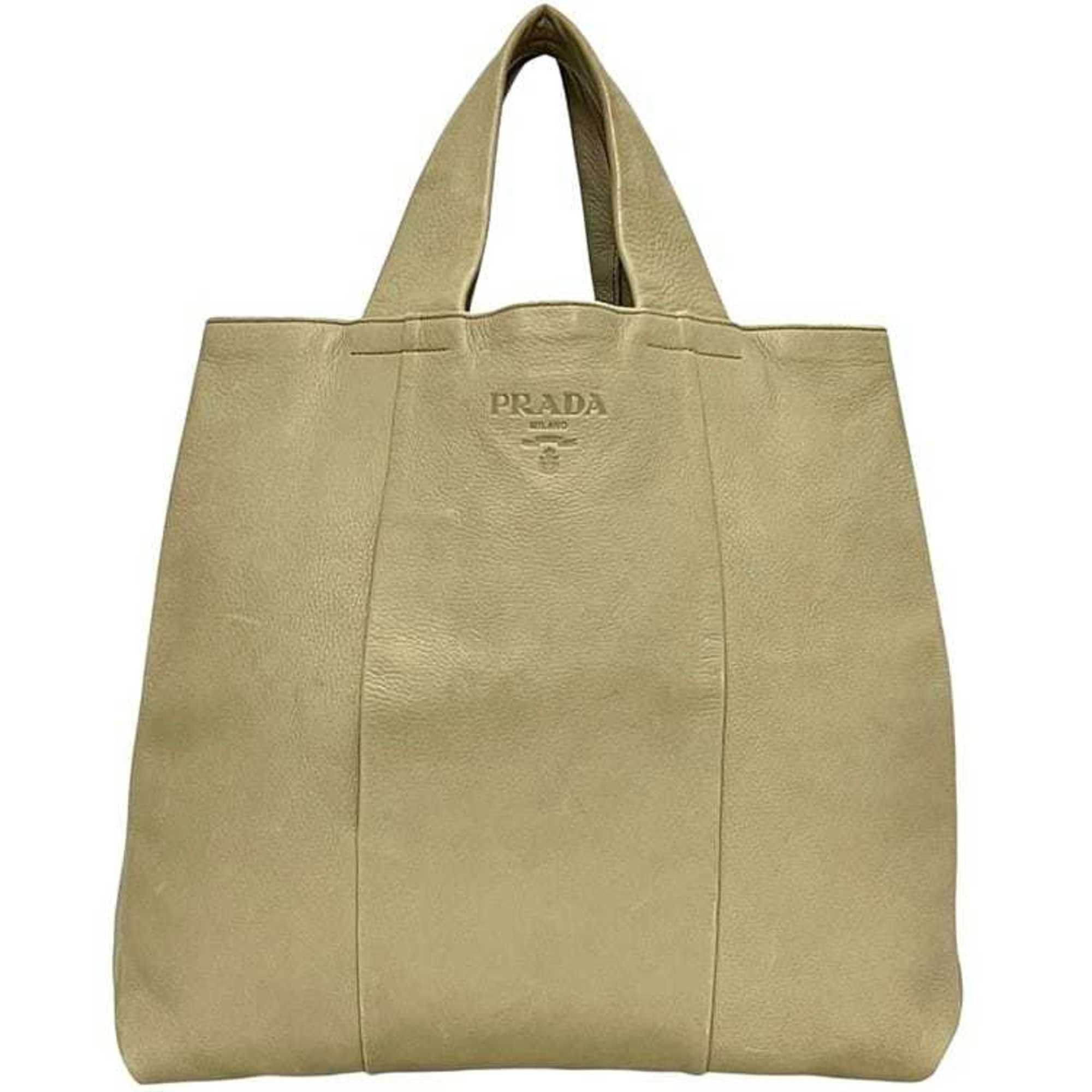 Prada Prada Tote Bag ec-24687 Beige Leather 146 PRADA Embossed Triangle Plate for Men and Women Size ONE SIZE - 2 Thumbnail