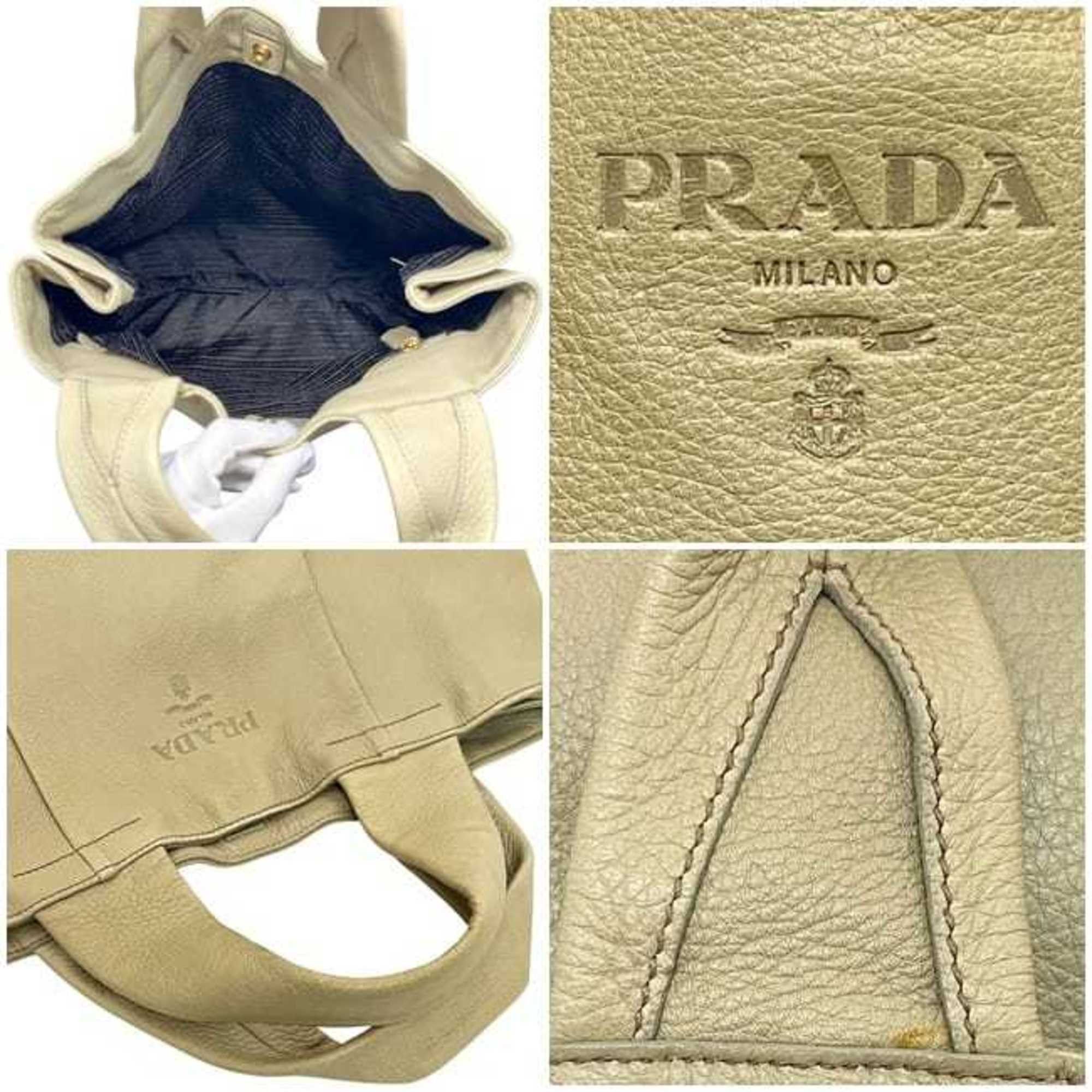 Prada Prada Tote Bag ec-24687 Beige Leather 146 PRADA Embossed Triangle Plate for Men and Women Size ONE SIZE - 5 Thumbnail
