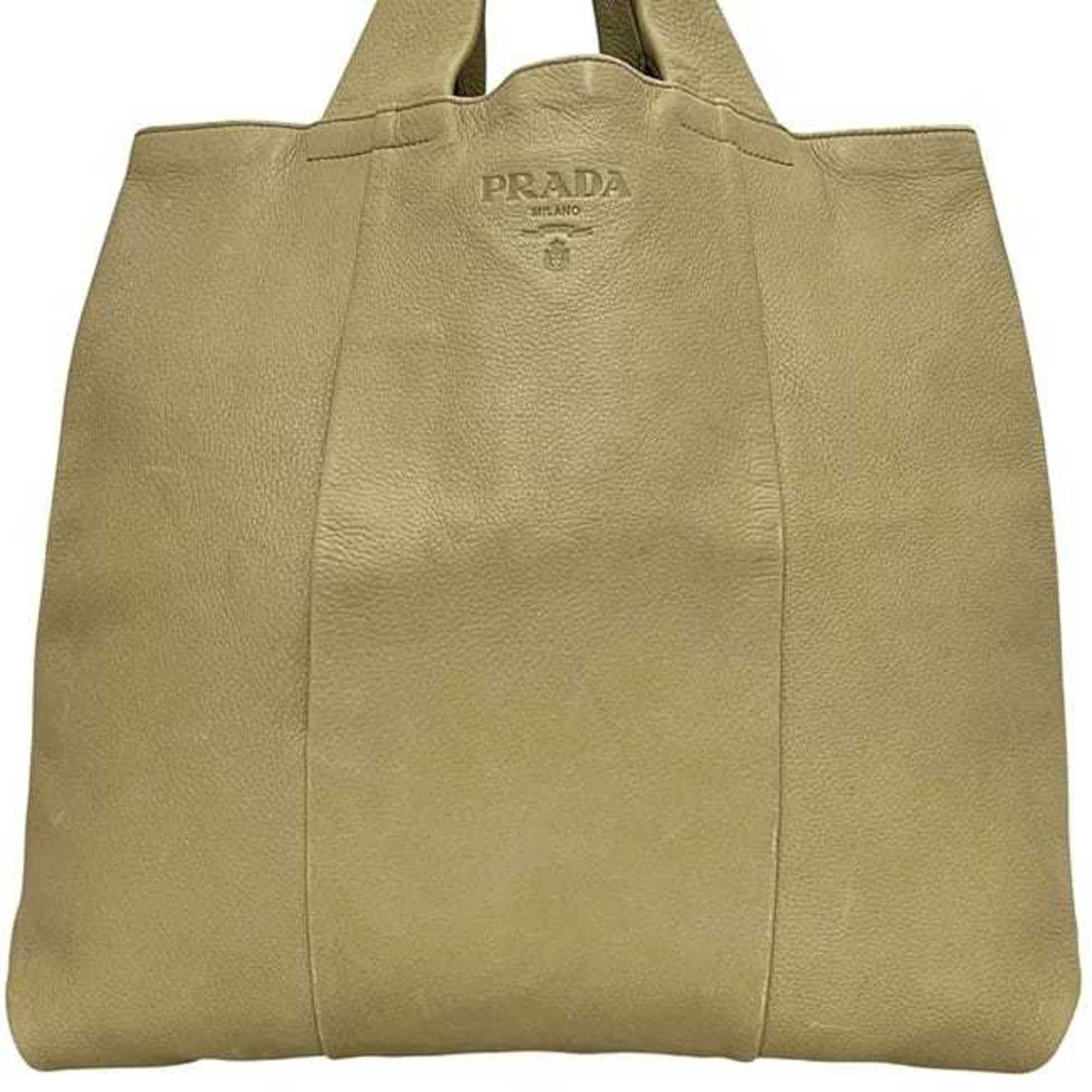 Prada Prada Tote Bag ec-24687 Beige Leather 146 PRADA Embossed Triangle Plate for Men and Women Size ONE SIZE - 8 Thumbnail