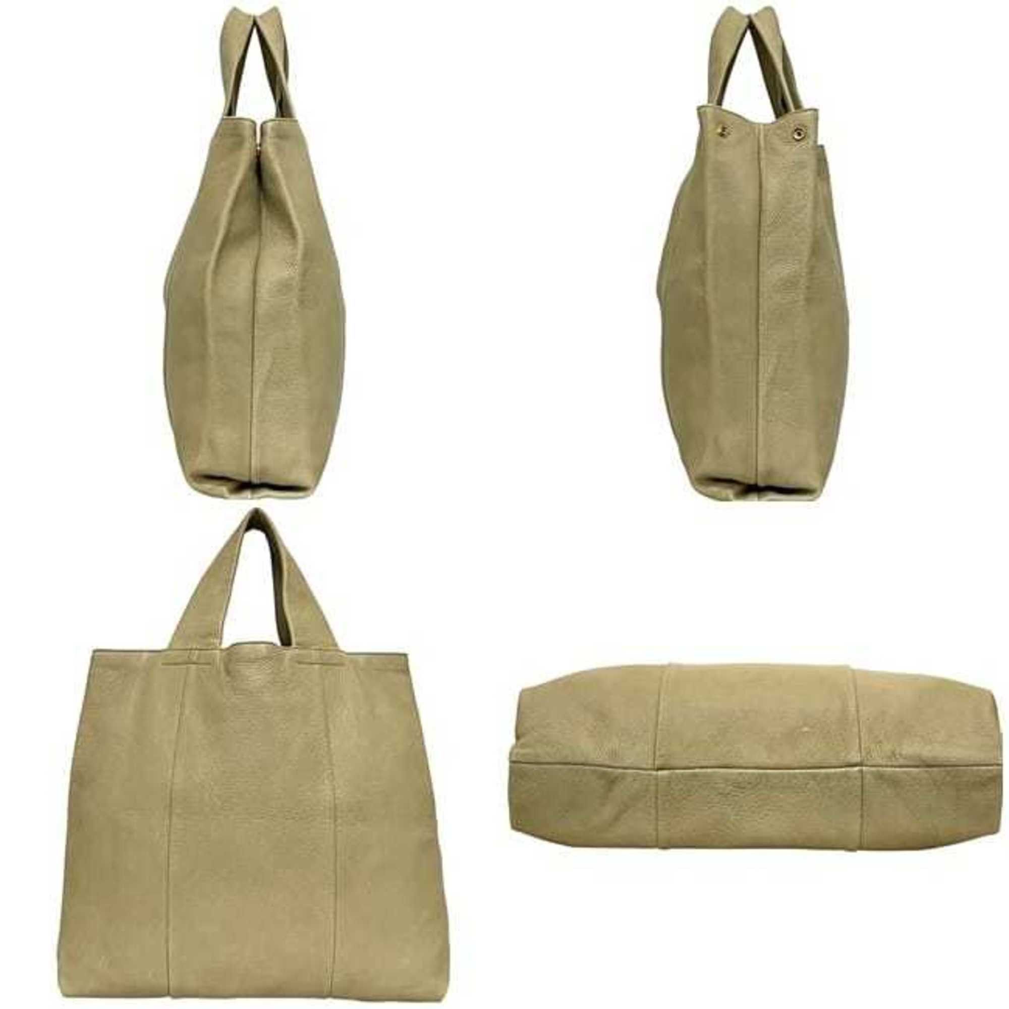 Prada Prada Tote Bag ec-24687 Beige Leather 146 PRADA Embossed Triangle Plate for Men and Women Size ONE SIZE - 3 Thumbnail