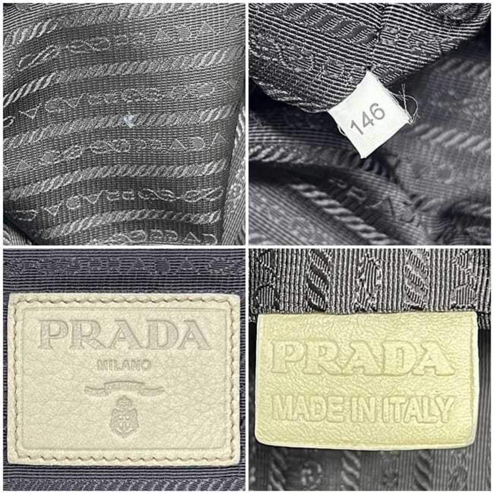Prada Prada Tote Bag ec-24687 Beige Leather 146 PRADA Embossed Triangle Plate for Men and Women Size ONE SIZE - 4 Thumbnail