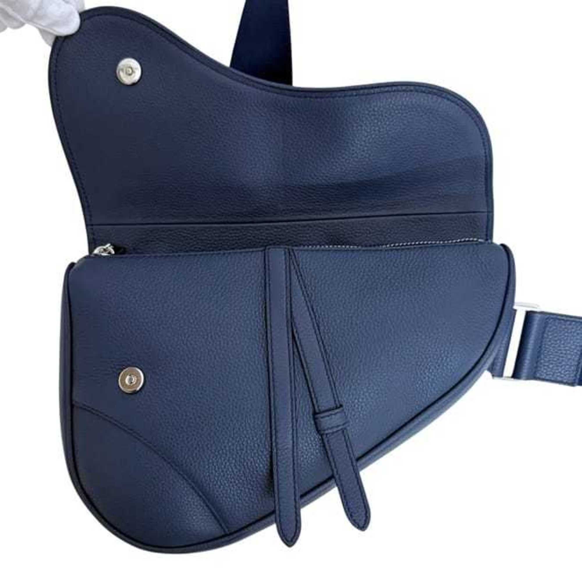 Dior Christian Dior Saddle Bag, Navy Blue, f-24767, 1ADPO093, Leather, 06-BO-0199. This navy blue crossbody shoulder bag with flap is perfect for men and women. Size ONE SIZE - 7 Thumbnail