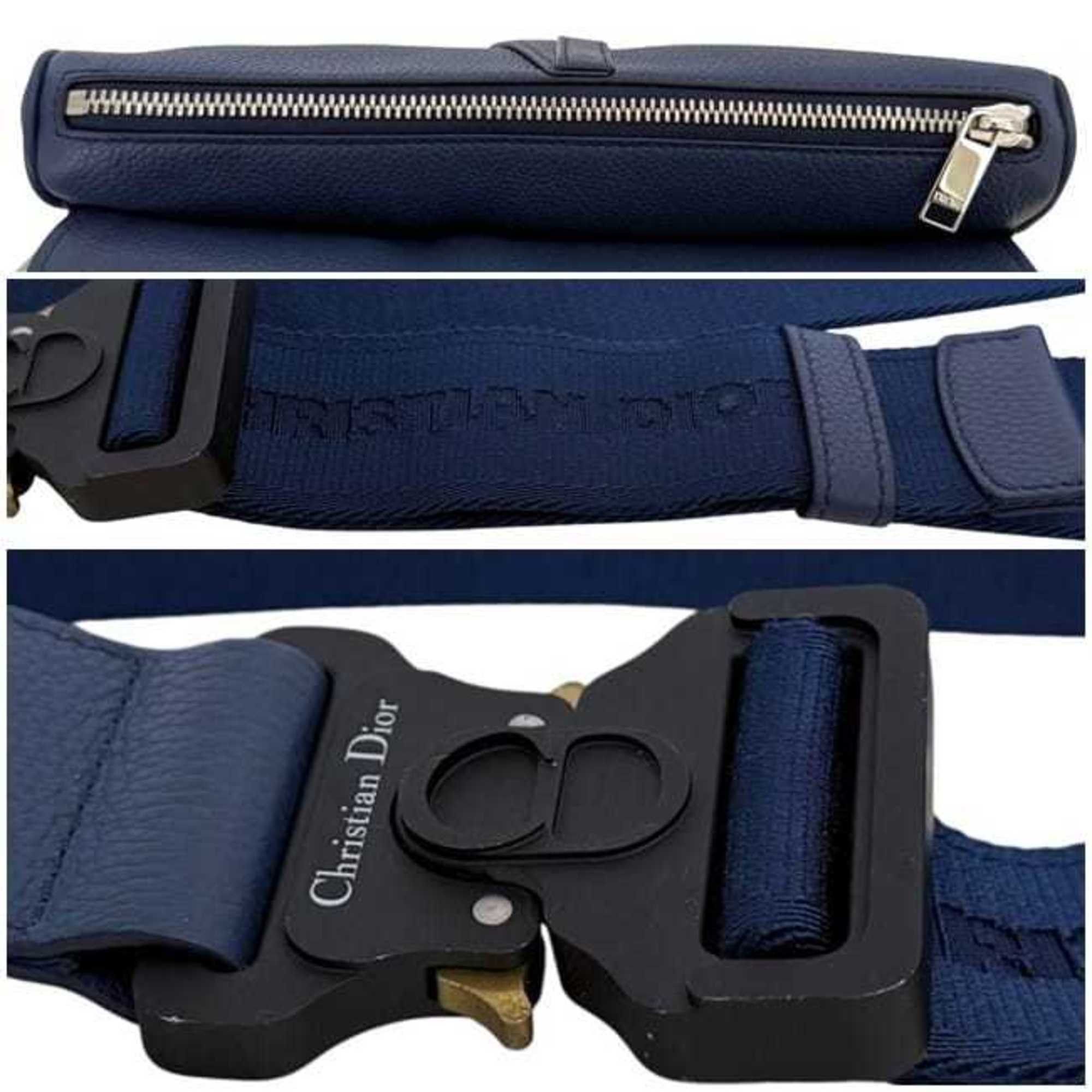 Dior Christian Dior Saddle Bag, Navy Blue, f-24767, 1ADPO093, Leather, 06-BO-0199. This navy blue crossbody shoulder bag with flap is perfect for men and women. Size ONE SIZE - 5 Thumbnail