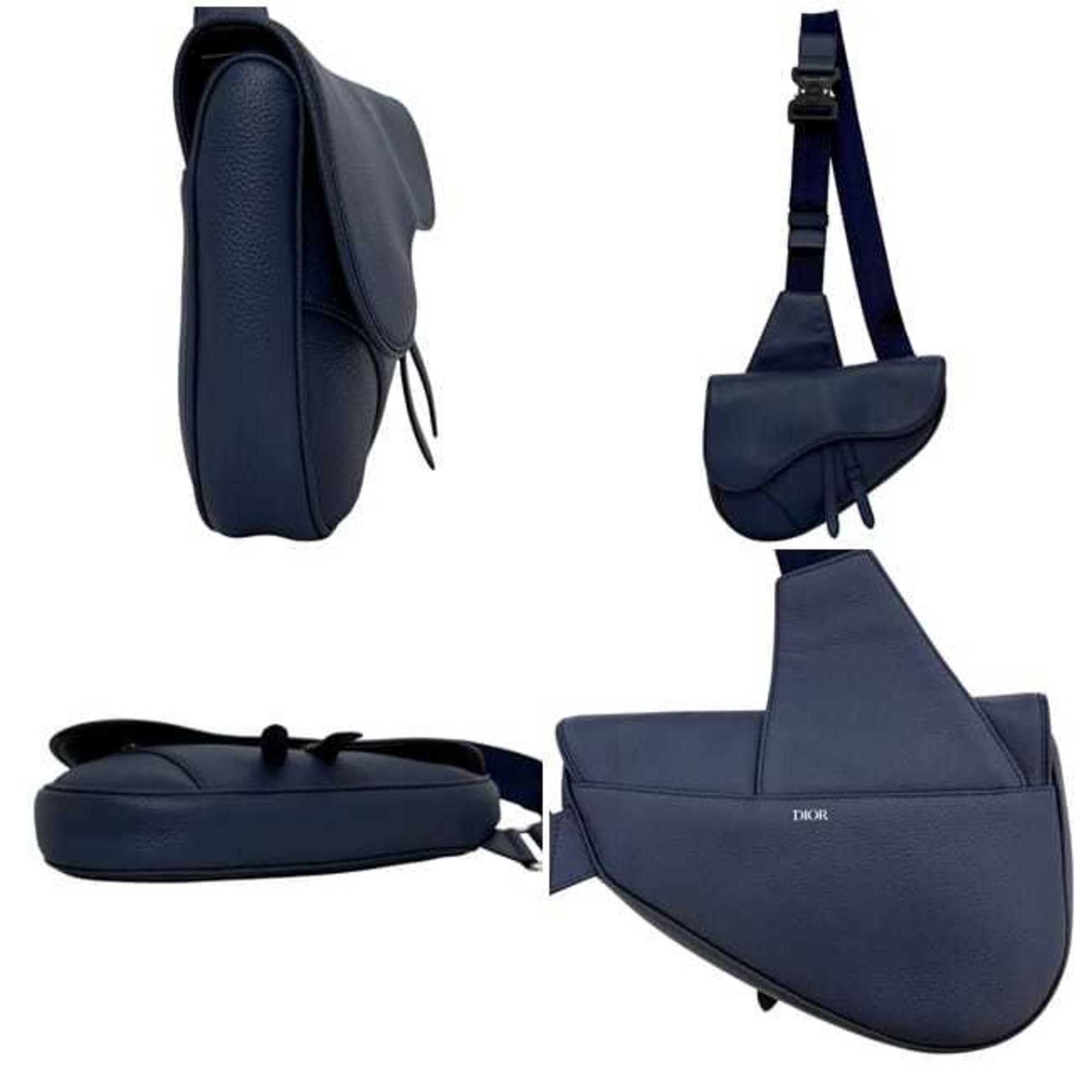 Dior Christian Dior Saddle Bag, Navy Blue, f-24767, 1ADPO093, Leather, 06-BO-0199. This navy blue crossbody shoulder bag with flap is perfect for men and women. Size ONE SIZE - 3 Thumbnail