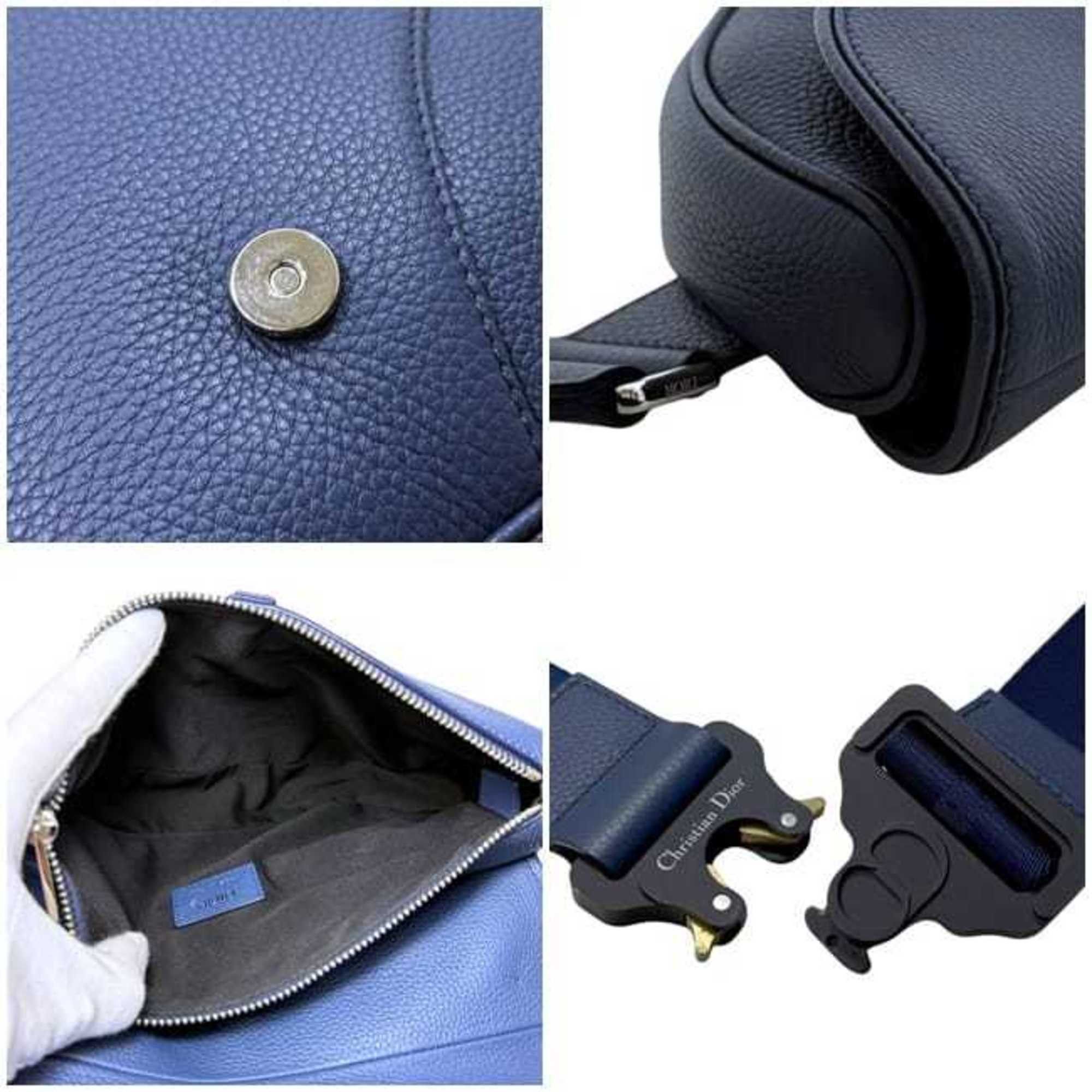 Dior Christian Dior Saddle Bag, Navy Blue, f-24767, 1ADPO093, Leather, 06-BO-0199. This navy blue crossbody shoulder bag with flap is perfect for men and women. Size ONE SIZE - 6 Thumbnail