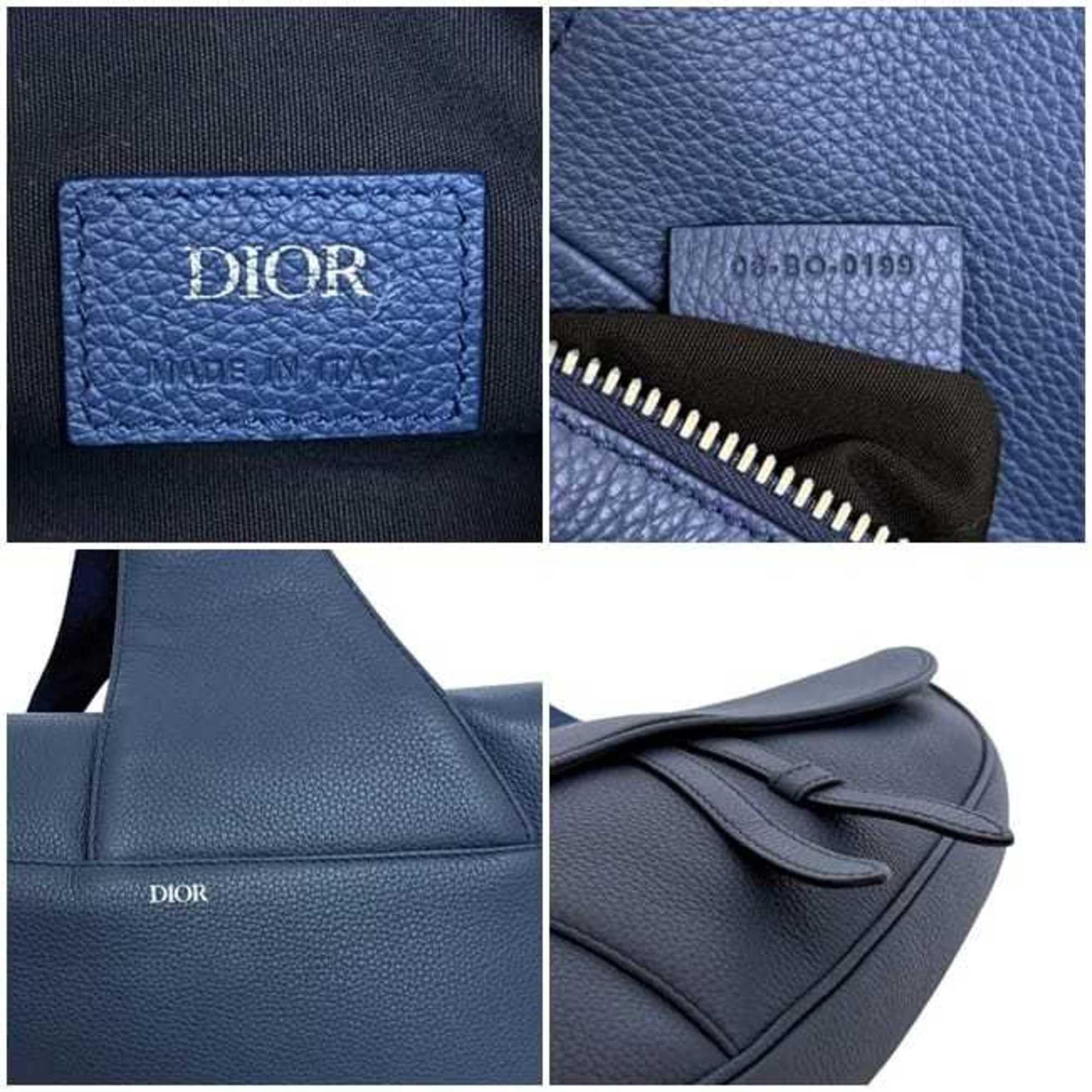 Dior Christian Dior Saddle Bag, Navy Blue, f-24767, 1ADPO093, Leather, 06-BO-0199. This navy blue crossbody shoulder bag with flap is perfect for men and women. Size ONE SIZE - 4 Thumbnail