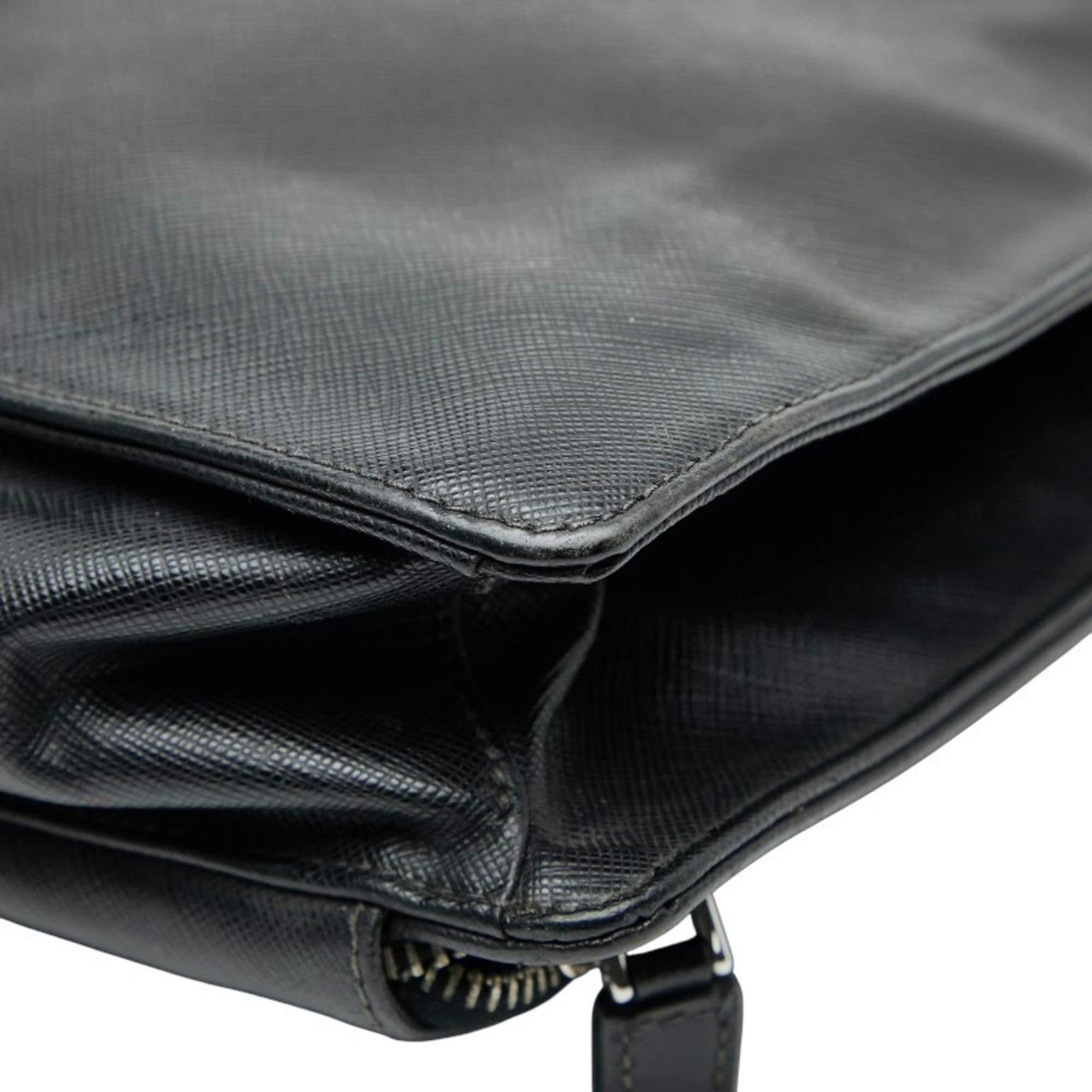 Prada Prada Triangle Logo Plate Handbag/Business Bag in Black Saffiano Leather for Women Size ONE SIZE - 6 Thumbnail