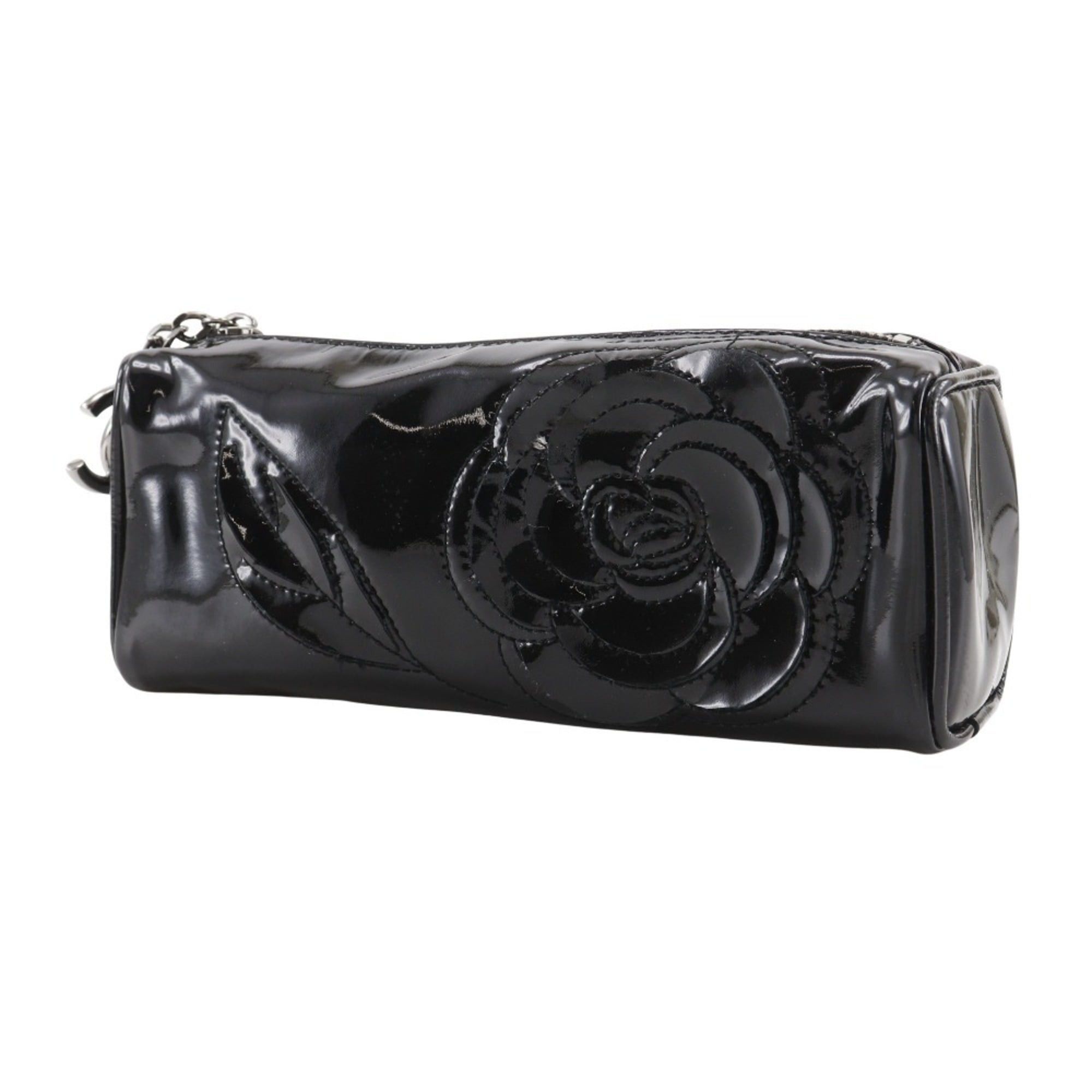 Chanel CHANEL Camellia Pouch, Enamel, Black, Zipper, Women's Size ONE SIZE - 2 Thumbnail