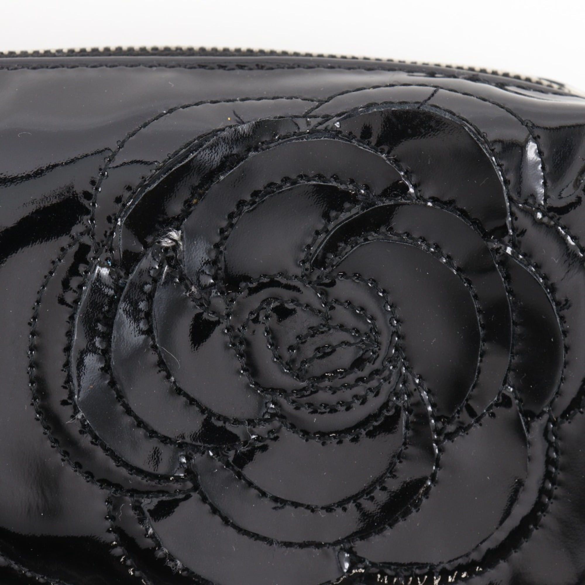Chanel CHANEL Camellia Pouch, Enamel, Black, Zipper, Women's Size ONE SIZE - 12 Thumbnail