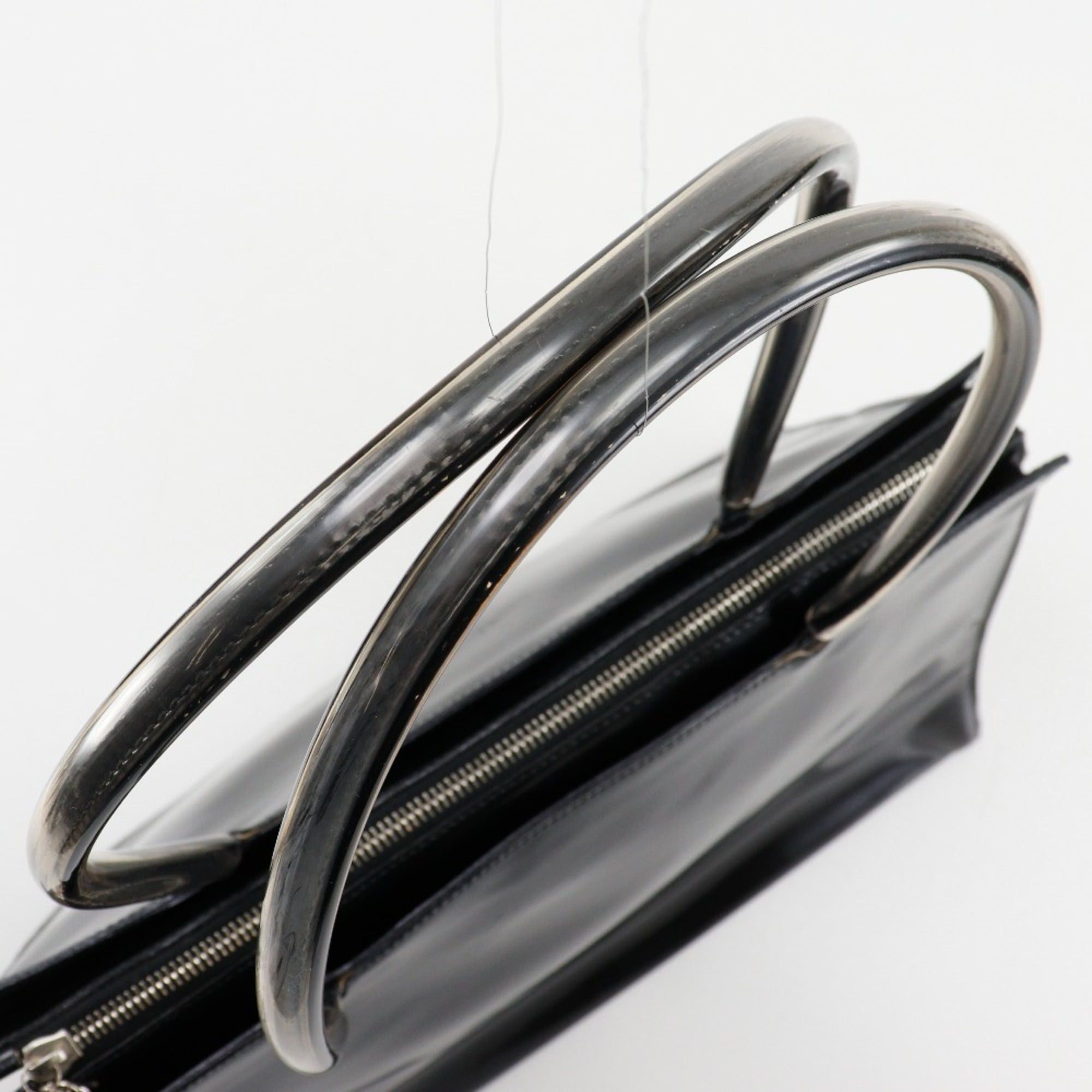 Salvatore Ferragamo Salvatore Ferragamo Tote Bag BZ-21 7255 Patent Leather/Vinyl Black A5 Zipper Women's Size ONE SIZE - 5 Thumbnail