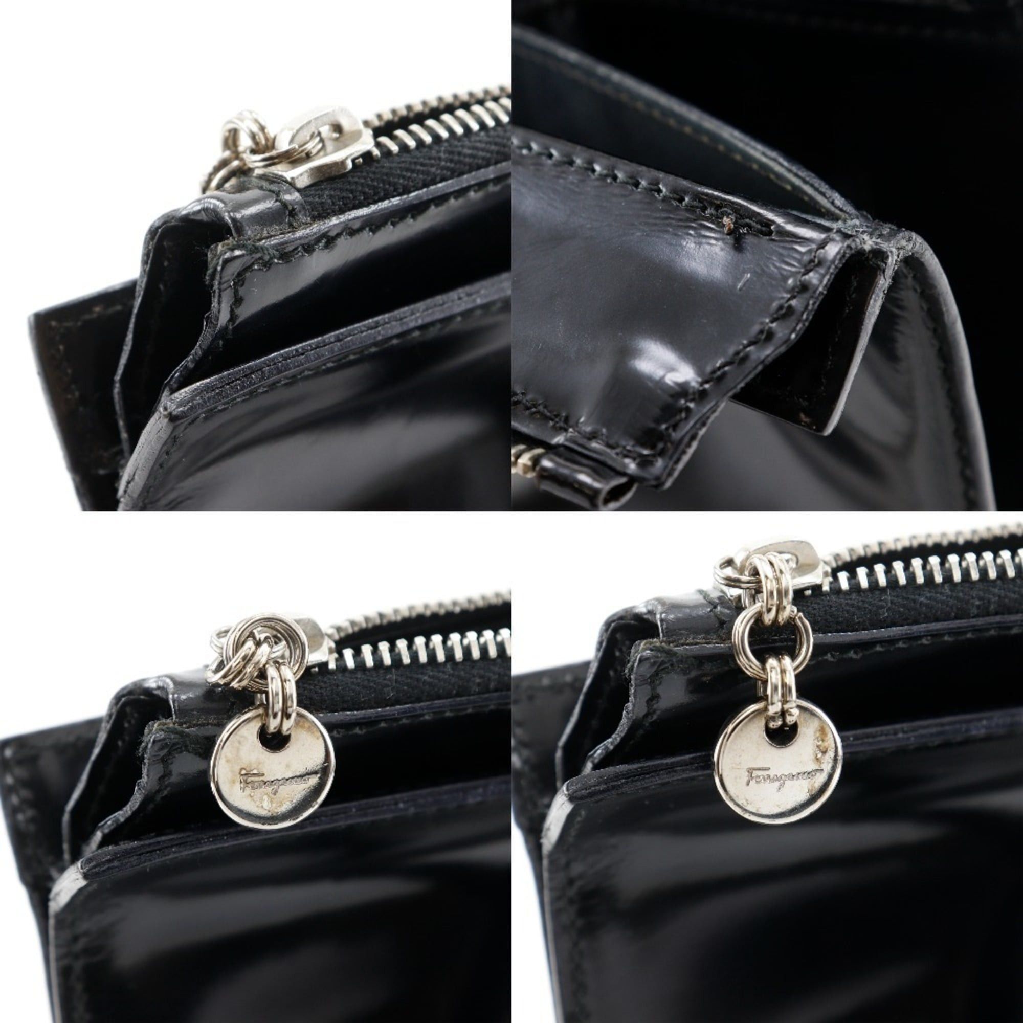 Salvatore Ferragamo Salvatore Ferragamo Tote Bag BZ-21 7255 Patent Leather/Vinyl Black A5 Zipper Women's Size ONE SIZE - 17 Thumbnail