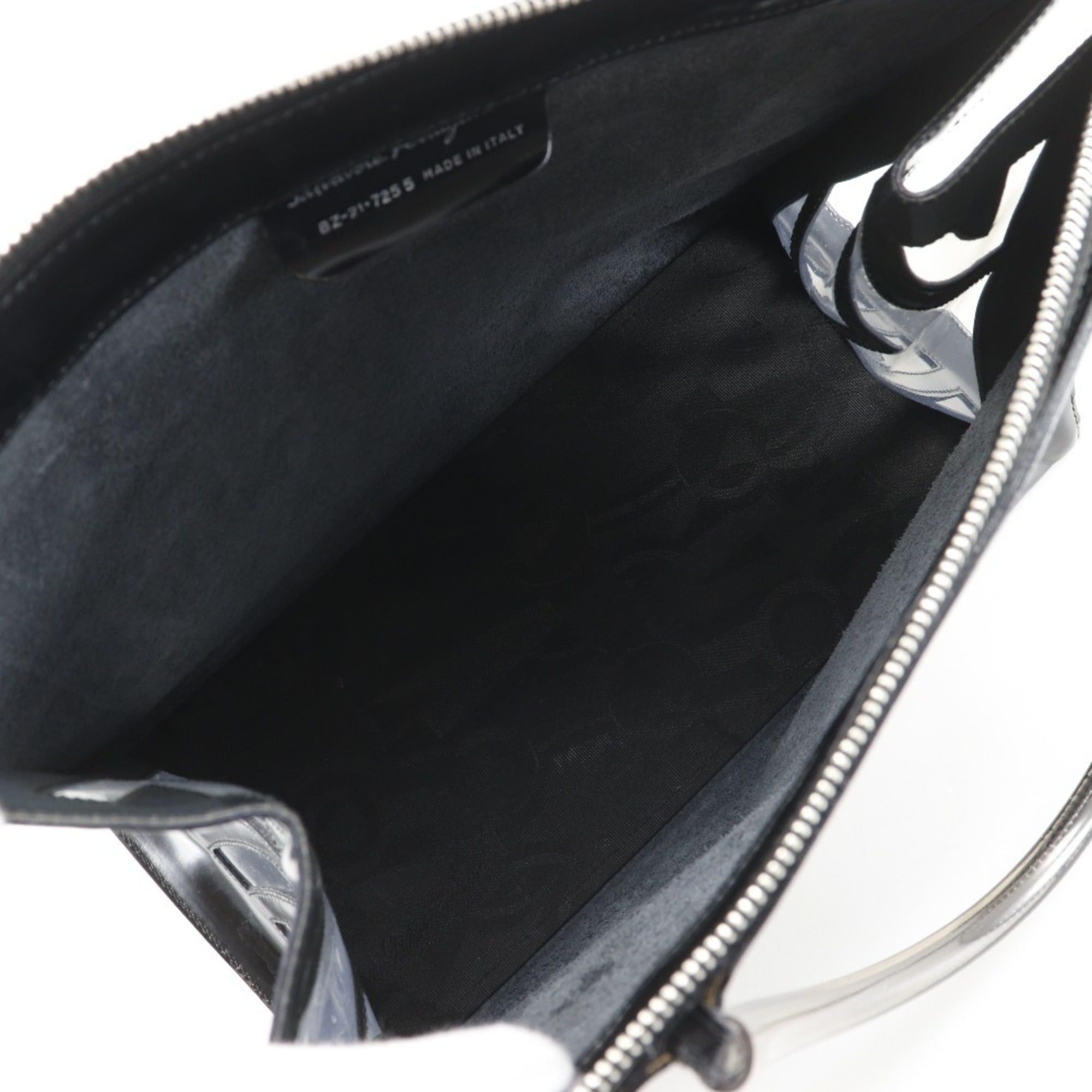 Salvatore Ferragamo Salvatore Ferragamo Tote Bag BZ-21 7255 Patent Leather/Vinyl Black A5 Zipper Women's Size ONE SIZE - 6 Thumbnail