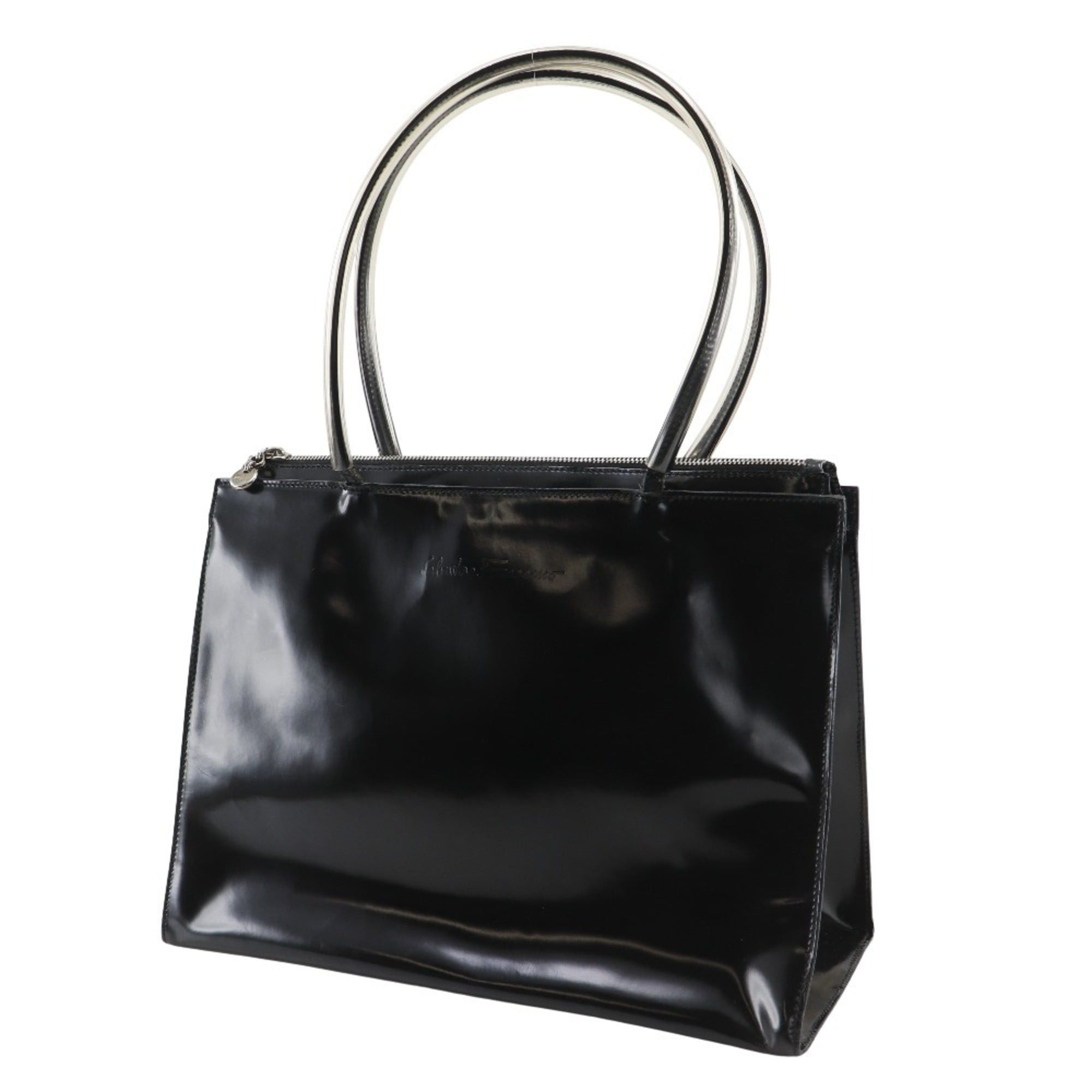 Salvatore Ferragamo Salvatore Ferragamo Tote Bag BZ-21 7255 Patent Leather/Vinyl Black A5 Zipper Women's Size ONE SIZE - 2 Thumbnail
