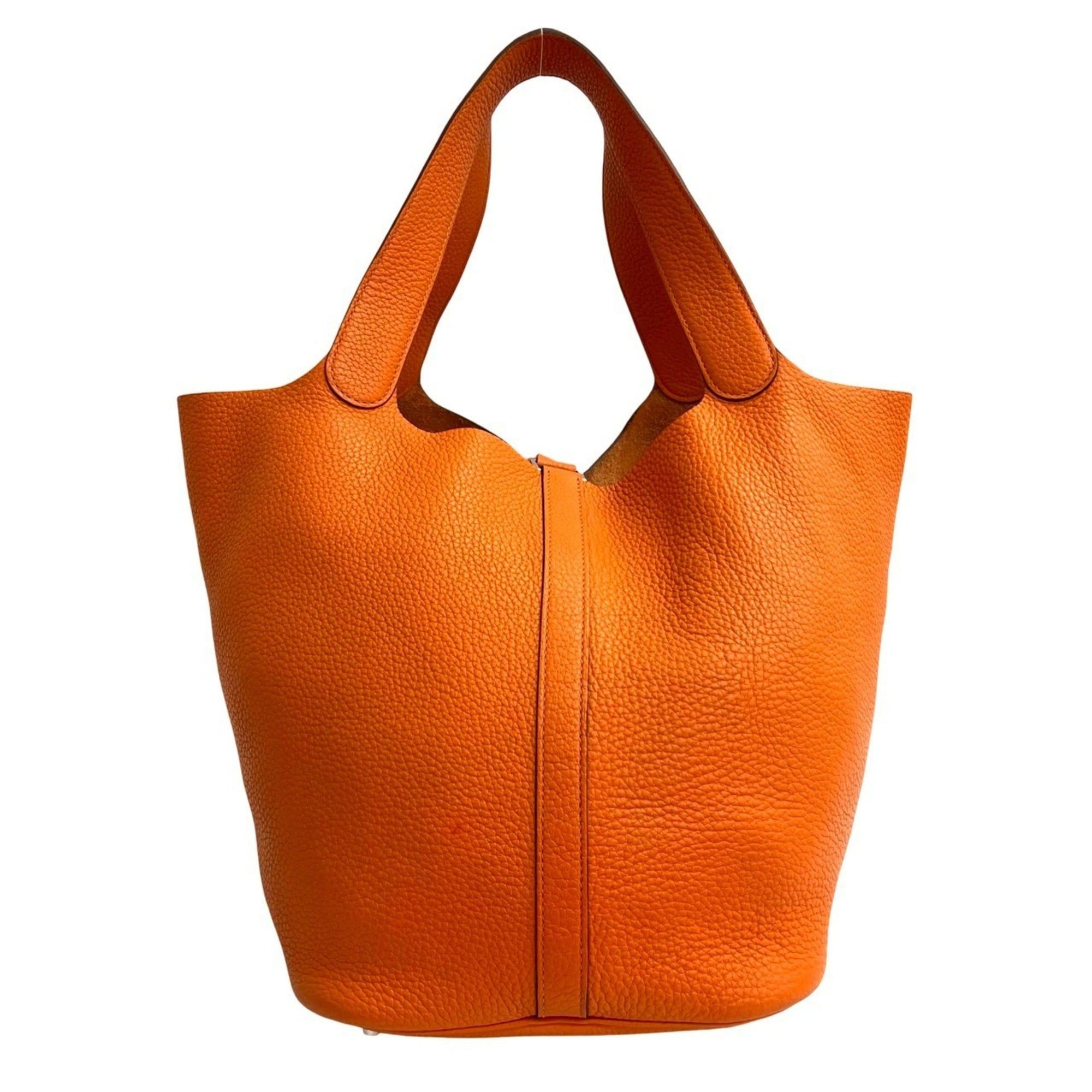 Hermes □O engraved HERMES Picotin Lock GM Taurillon Clemence leather handbag tote bag orange 22018 Size ONE SIZE - 3 Thumbnail