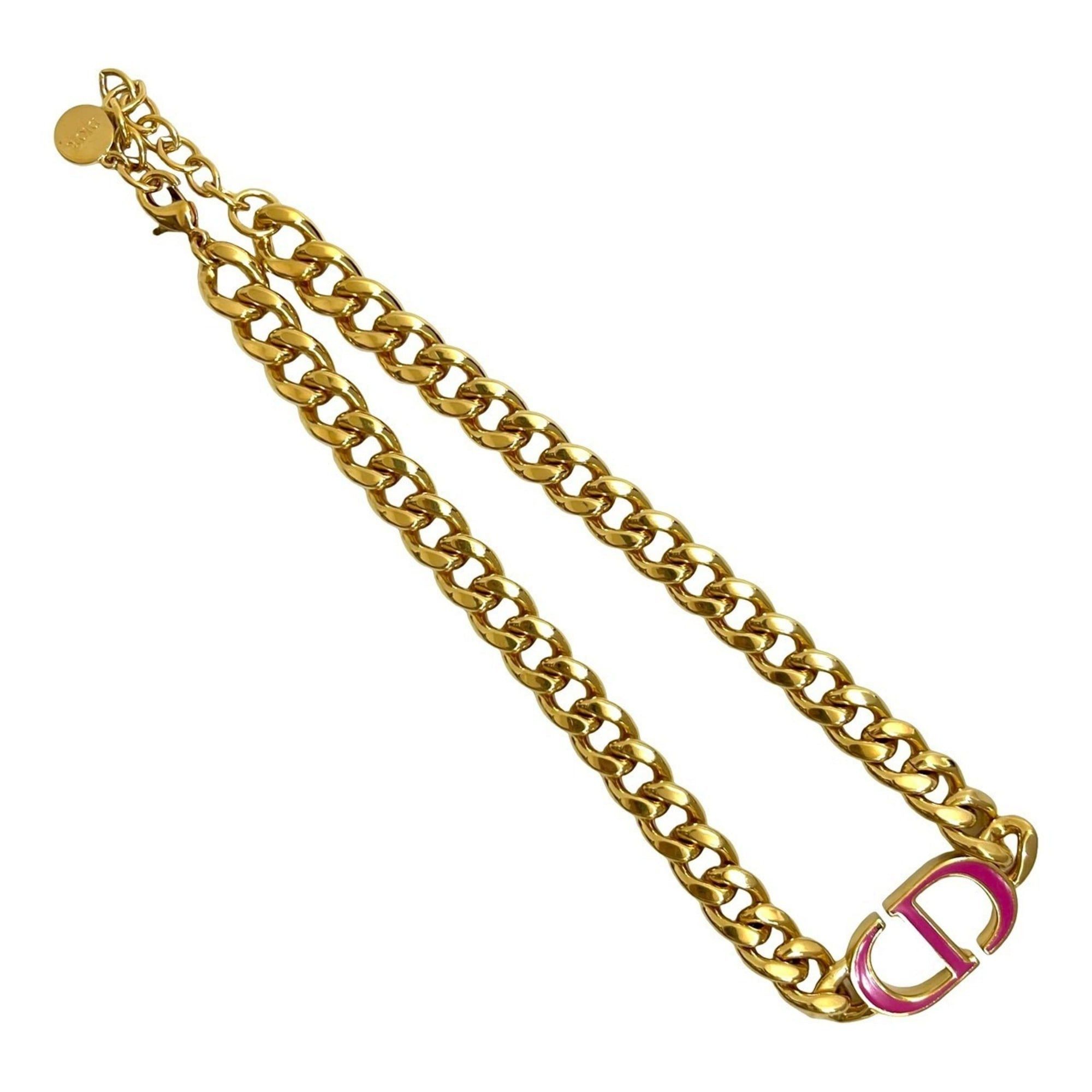 Dior Christian Dior CD logo motif GP chain necklace pendant in gold and pink (09185) Size ONE SIZE - 4 Thumbnail
