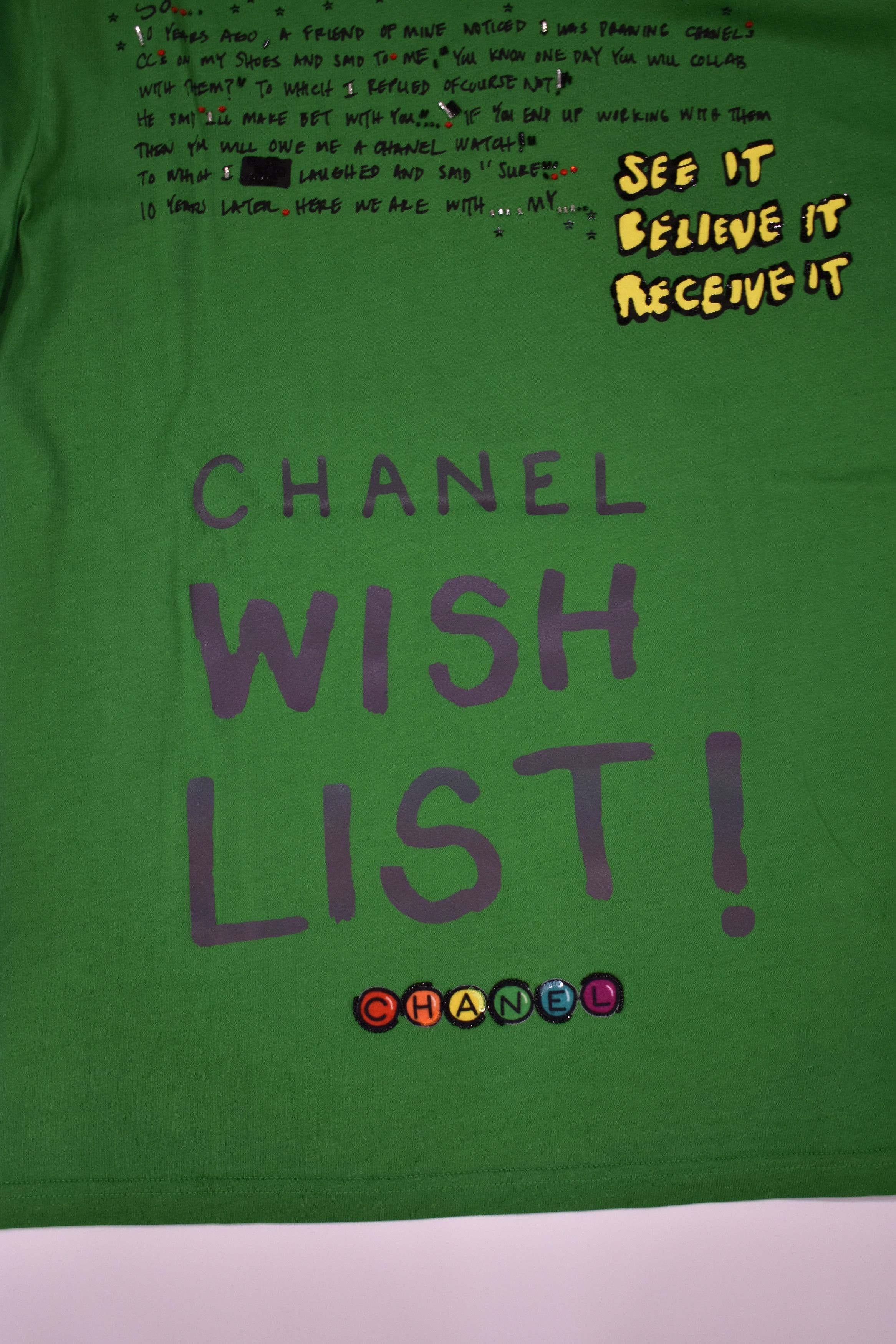 Chanel X Pharrell Capsule Collection Green Long Sleeve Graffiti Tee Shirt RARE M Long Sleeve T