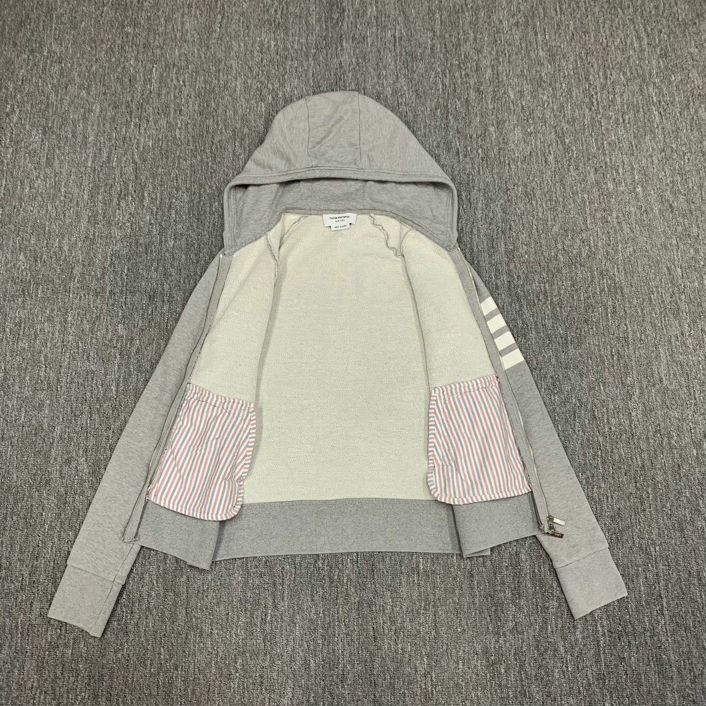 Thom Browne gray striped hooded jacket by Thom Browne Size US M / EU 48-50 / 2 - 3 Thumbnail
