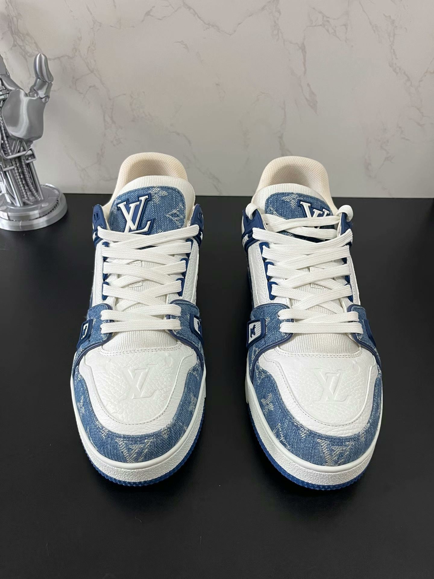 Louis Vuitton lv trainer white blue denim sneakers Size US 6.5 / EU 39-40 - 2 Thumbnail