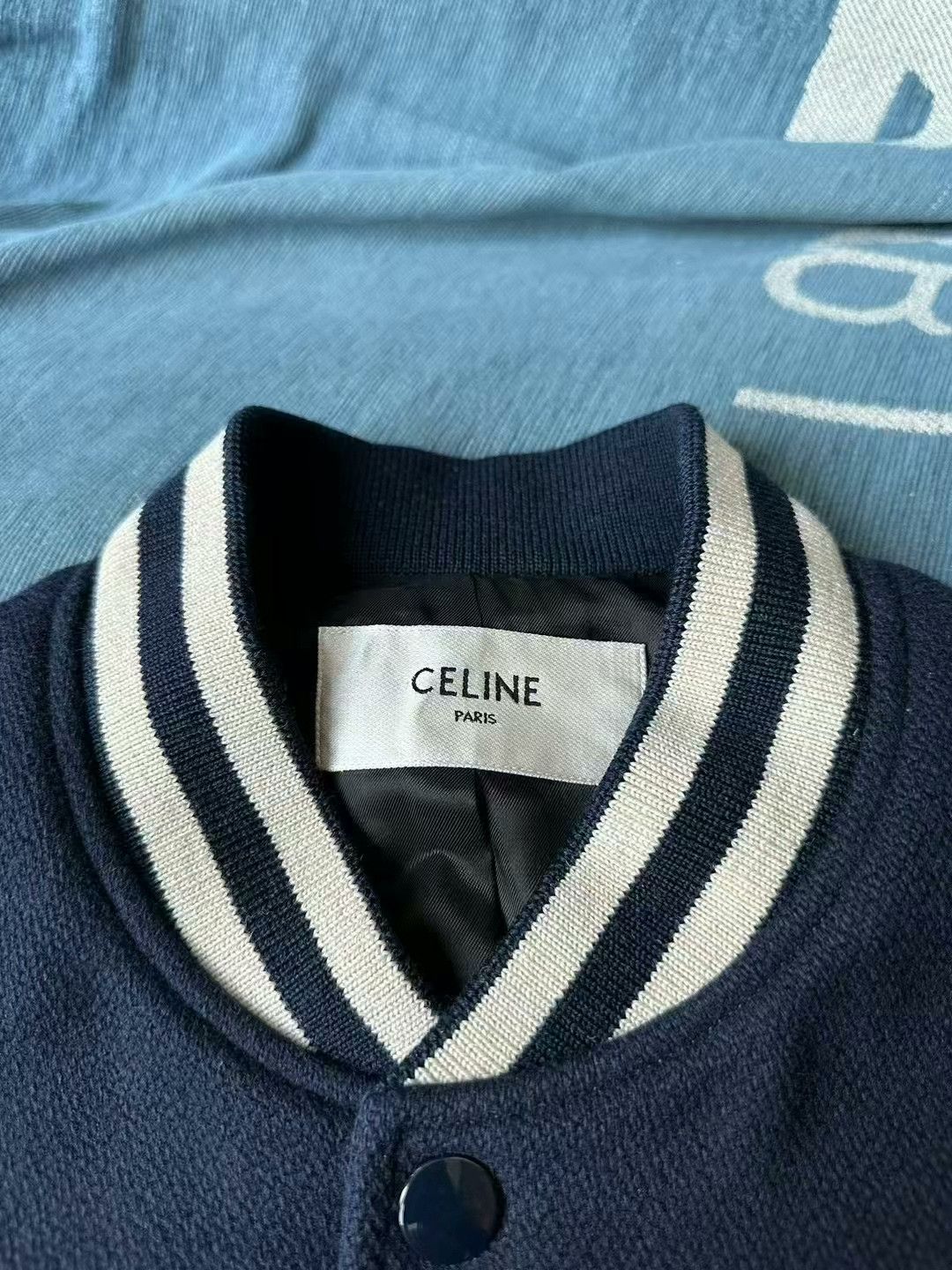 Celine celine wool baseball jacket in navy blue Size US L / EU 52-54 / 3 - 3 Thumbnail