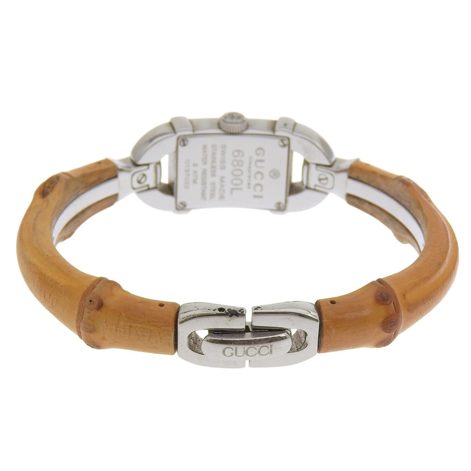 Gucci Gucci 6800L Stainless Steel and Bamboo Quartz Watch with Analog Display White Dial for Women Size ONE SIZE - 3 Thumbnail