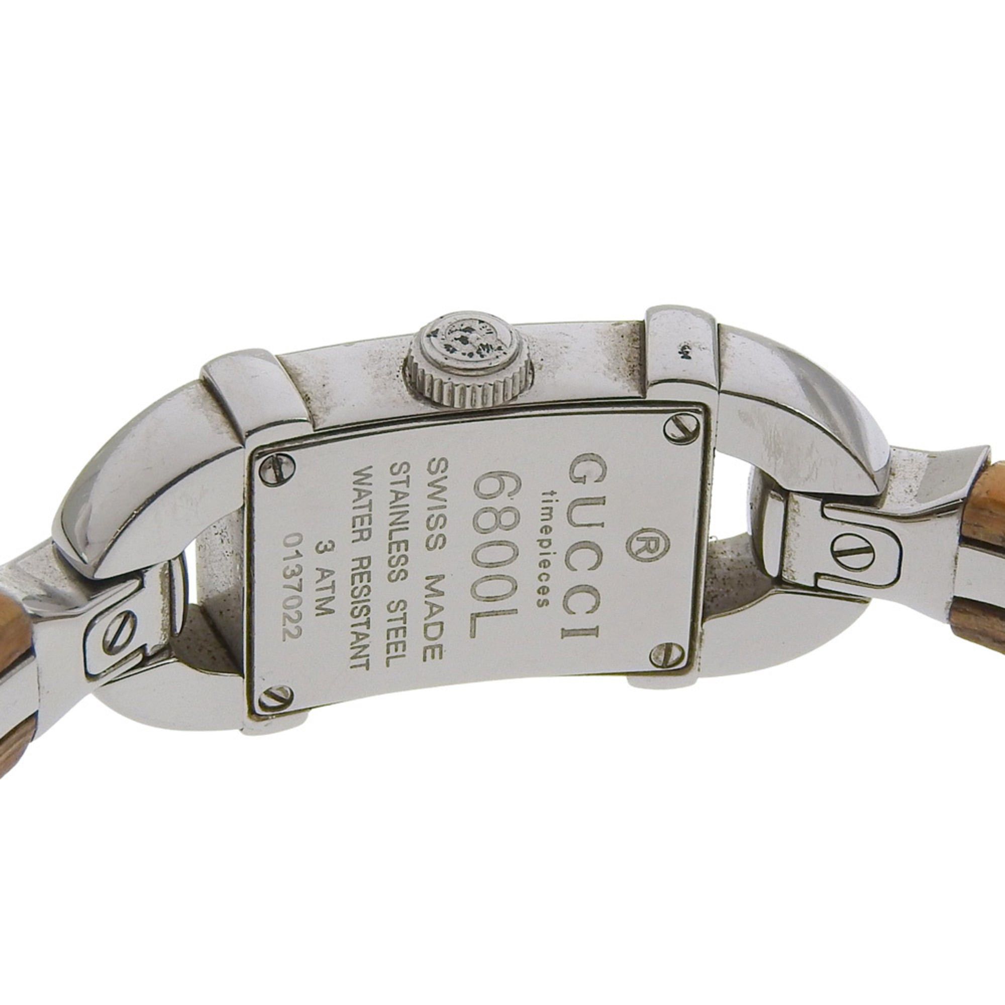 Gucci Gucci 6800L Stainless Steel and Bamboo Quartz Watch with Analog Display White Dial for Women Size ONE SIZE - 4 Thumbnail