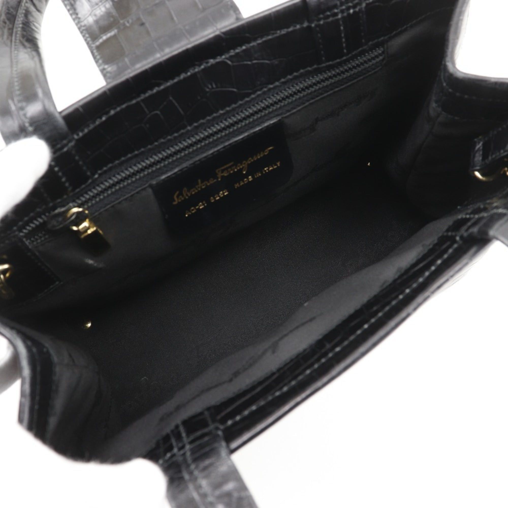 Salvatore Ferragamo Salvatore Ferragamo Vara Handbag, 2-Way Shoulder Bag AQ-21 8252, Embossed Leather, Black, Crossbody, Magnetic closure, Women's Size ONE SIZE - 3 Thumbnail